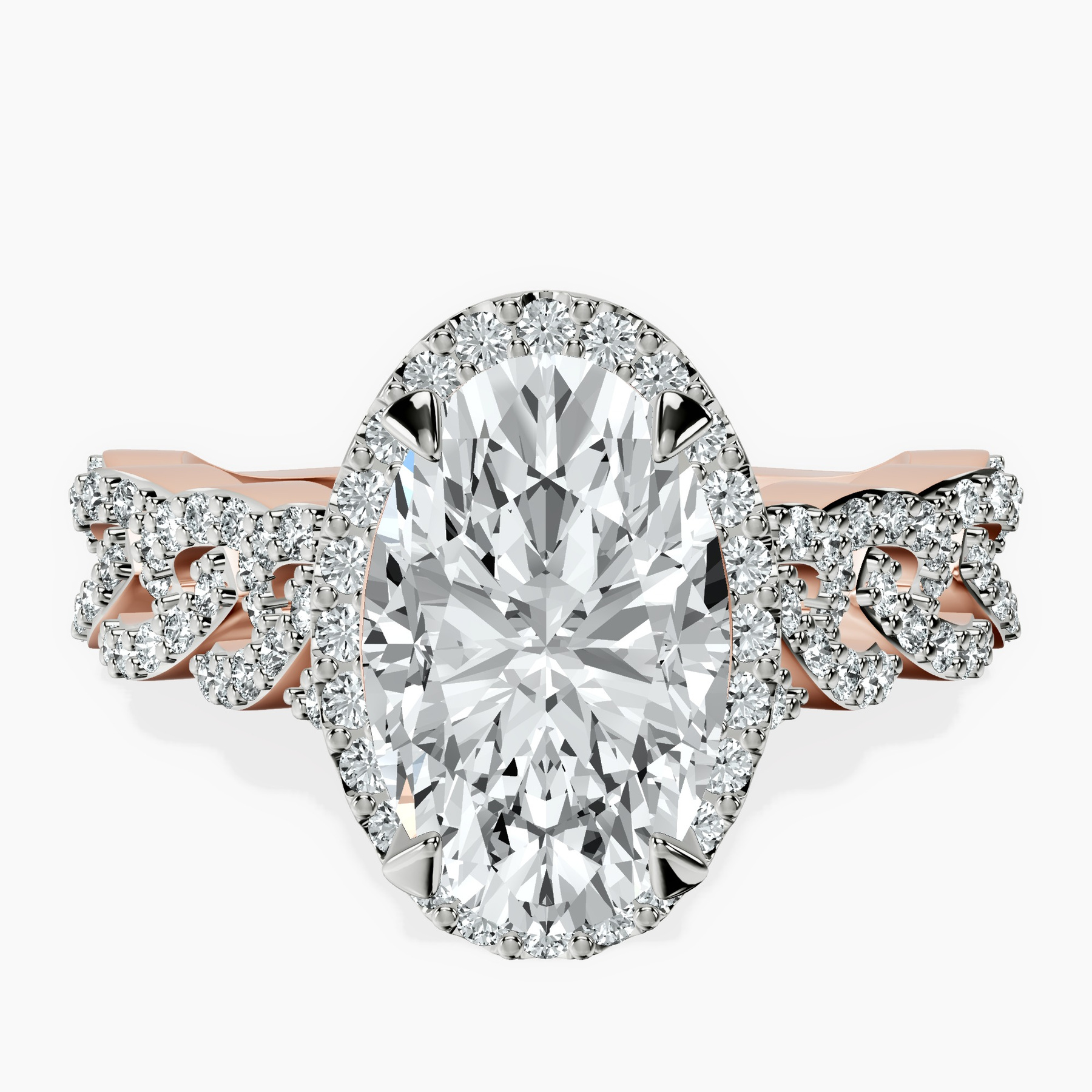 2.99 ct. oval Imperiella halo ring in 18kt rose gold rtr top