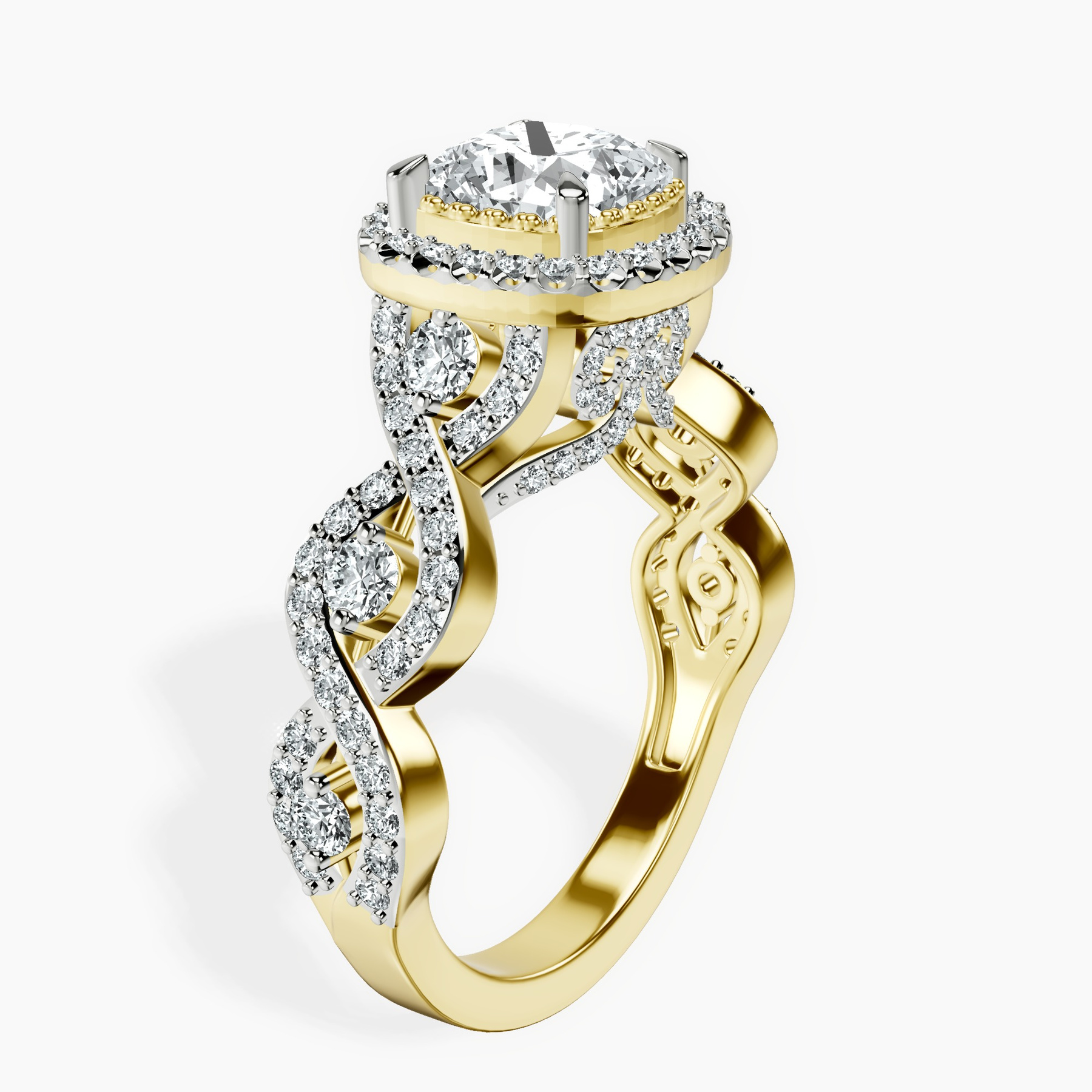 10kt Yellow Gold Prestigia Criss Cross Halo Lab Diamond Ring standing product image one