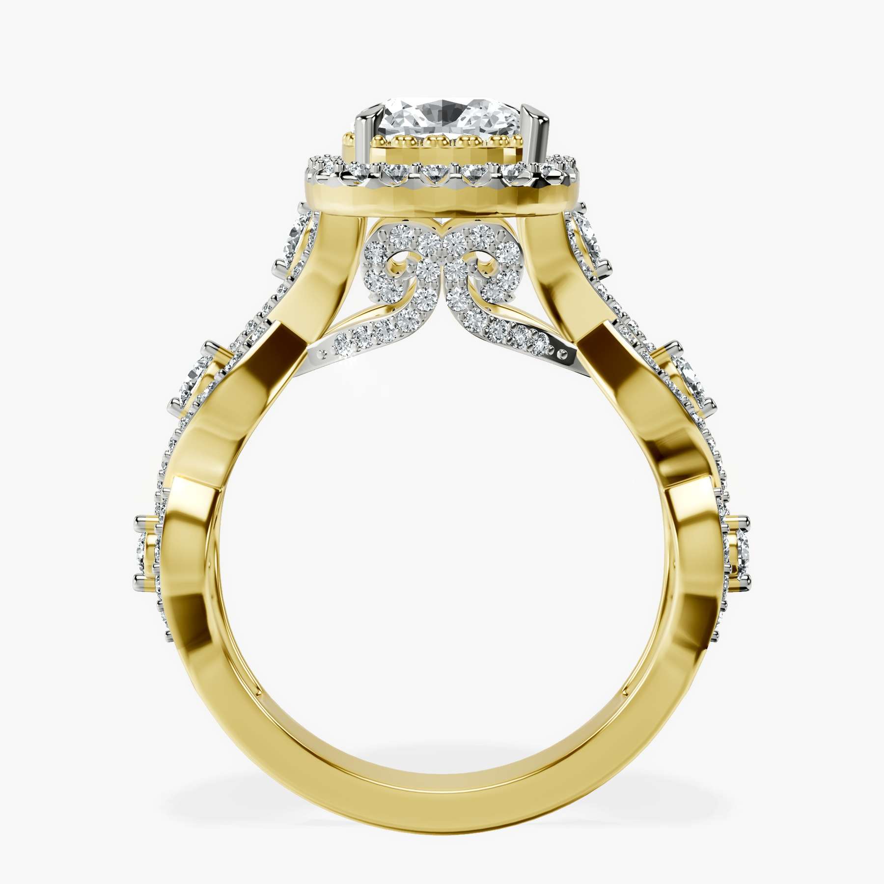 10kt Yellow Gold Prestigia Criss Cross Halo Lab Diamond Ring side right image one