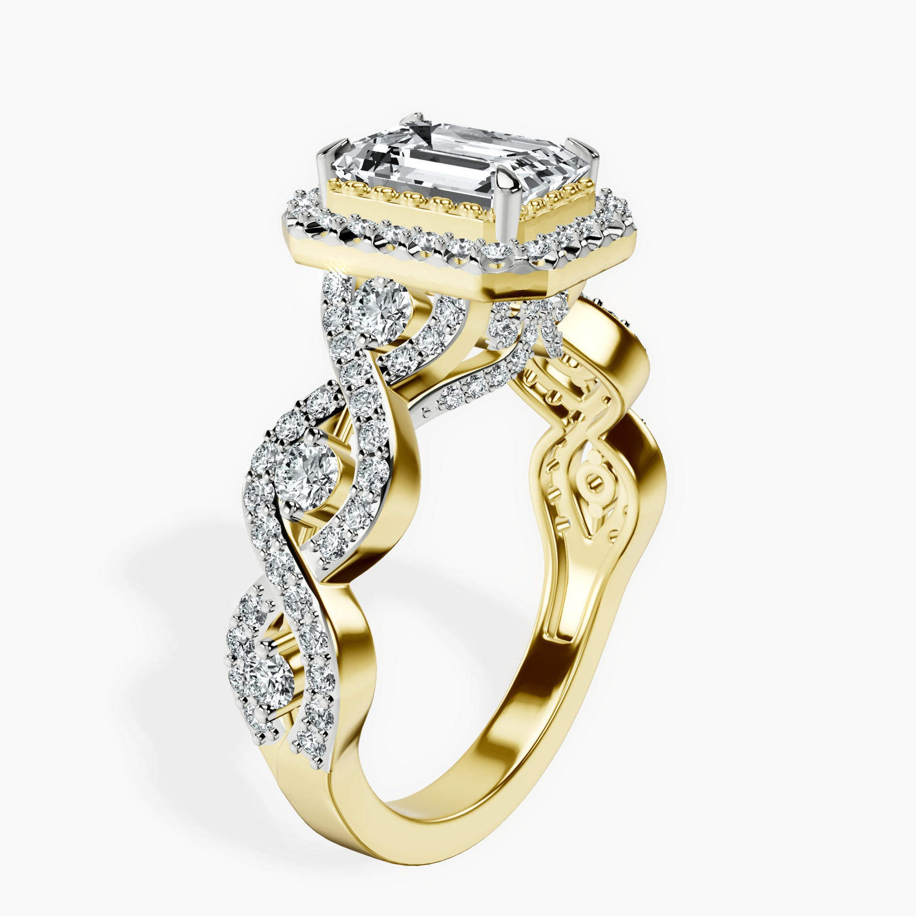 10kt Yellow Gold Prestigia Criss Cross Halo Lab Diamond Ring standing product image one