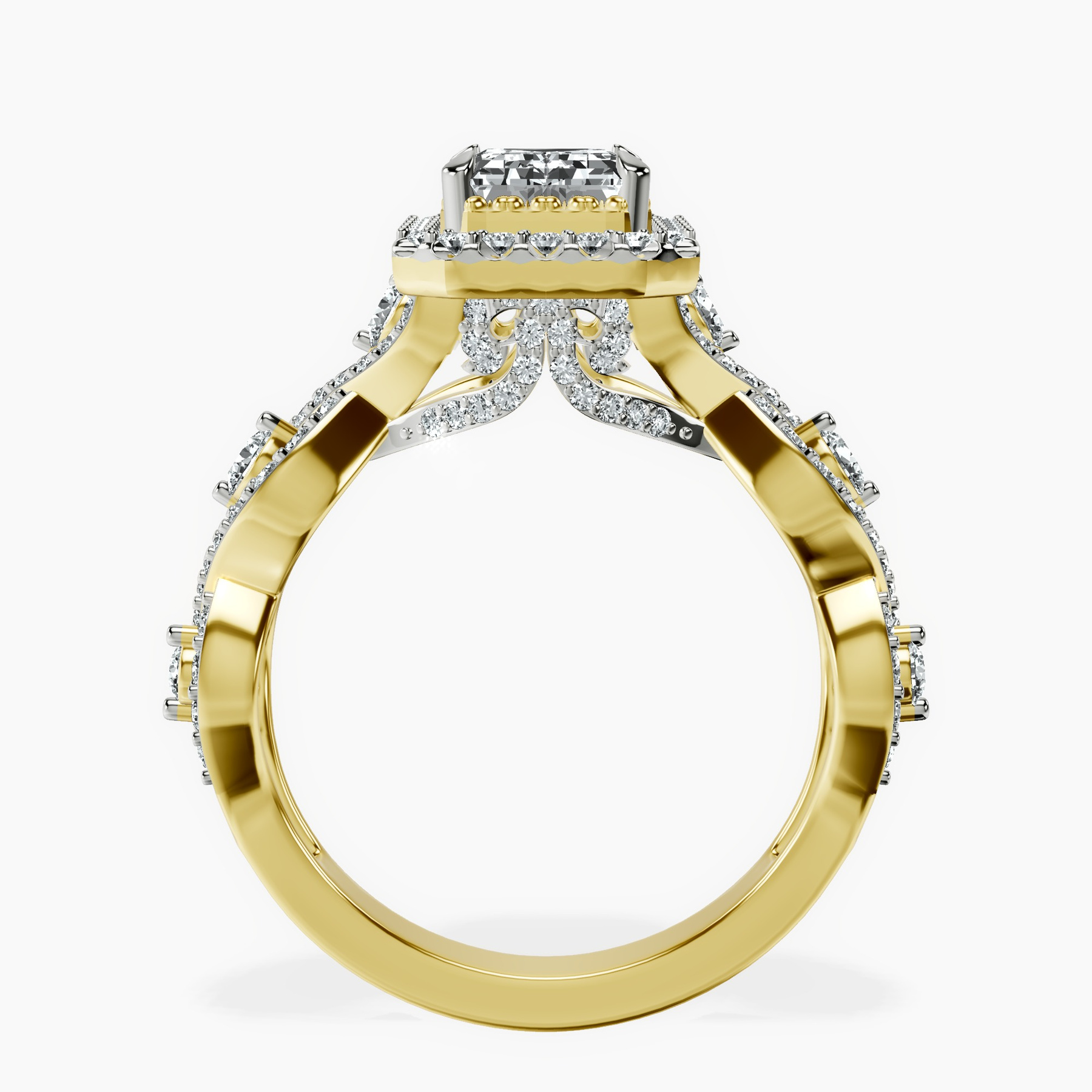 10kt Yellow Gold Prestigia Criss Cross Halo Lab Diamond Ring side right image one