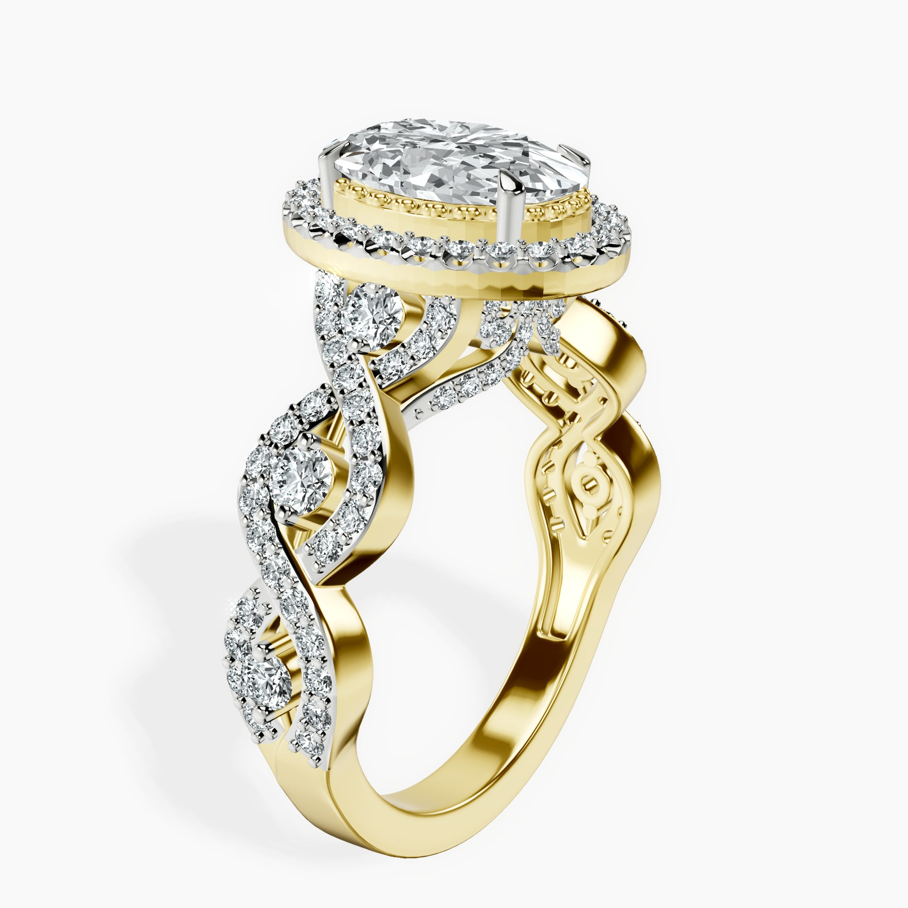 10kt Yellow Gold Prestigia Criss Cross Halo Lab Diamond Ring standing product image one