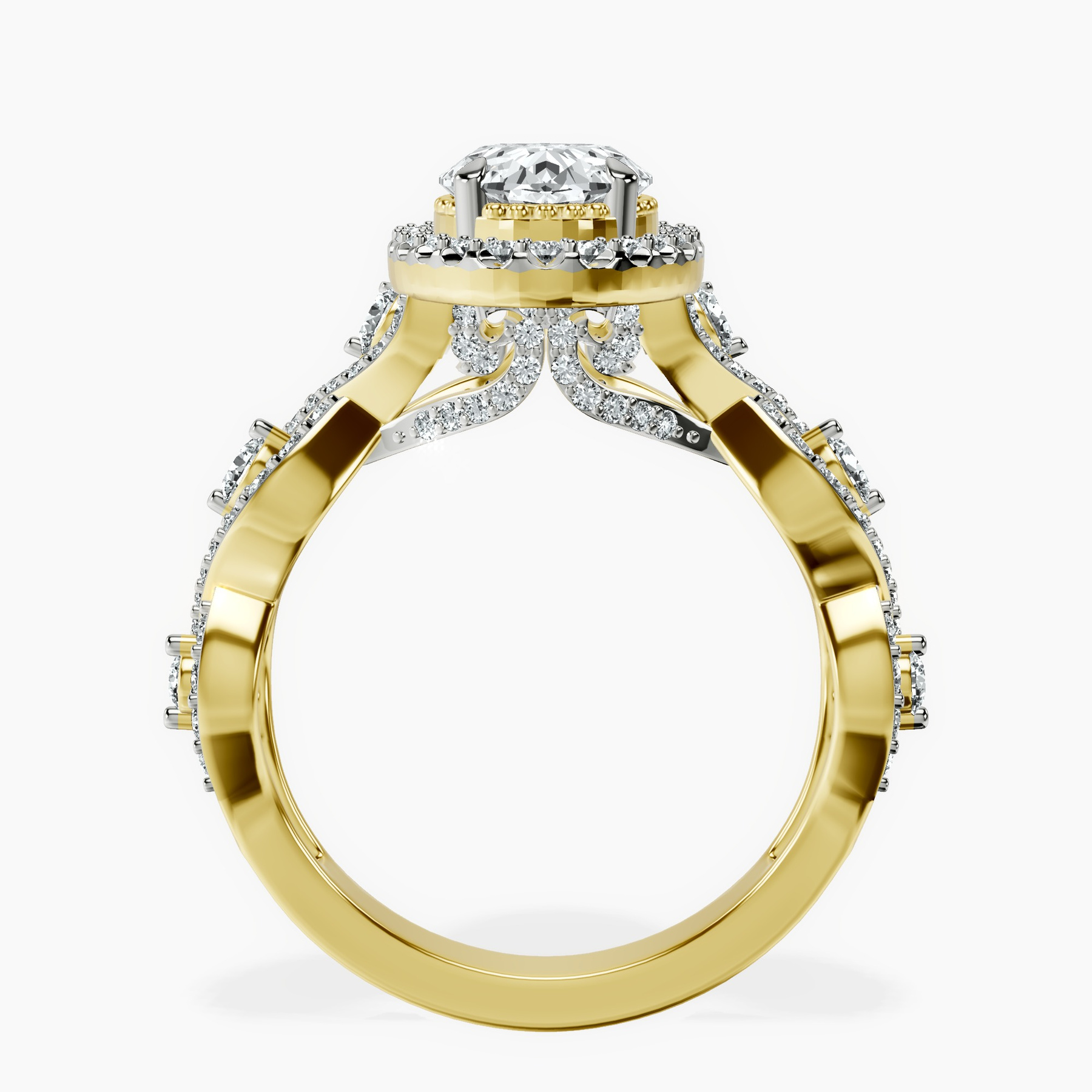 10kt Yellow Gold Prestigia Criss Cross Halo Lab Diamond Ring side right image one