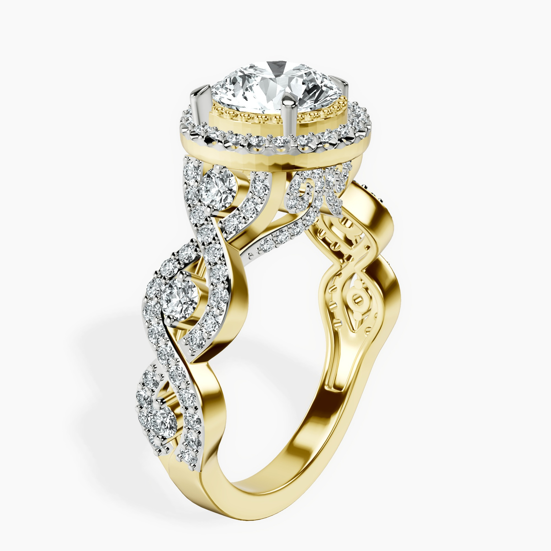 10kt Yellow Gold Prestigia Criss Cross Halo Lab Diamond Ring standing product image one