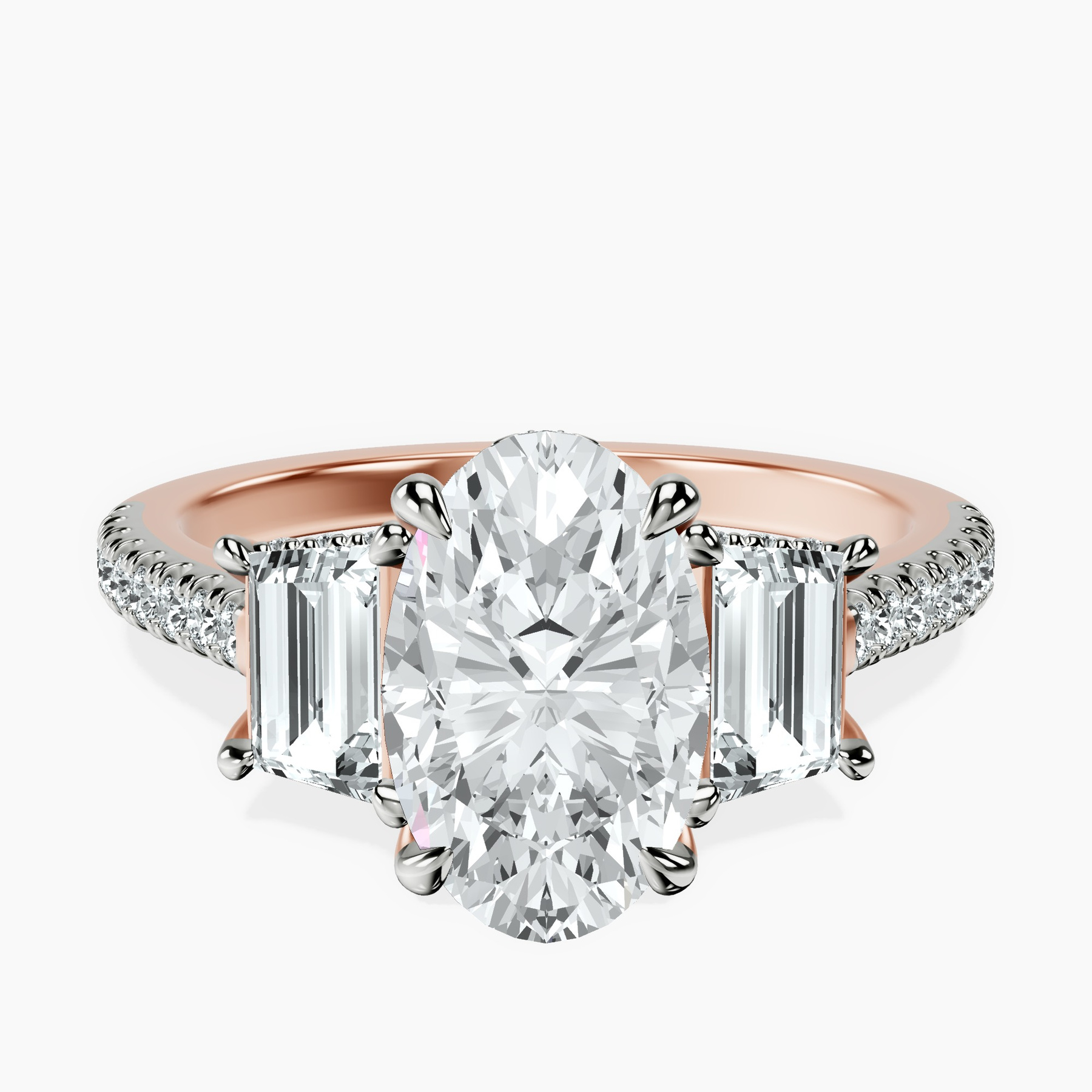 10kt Rose Gold Lavinia Three Stone Trapezoid Lab Diamond Ring rtr top