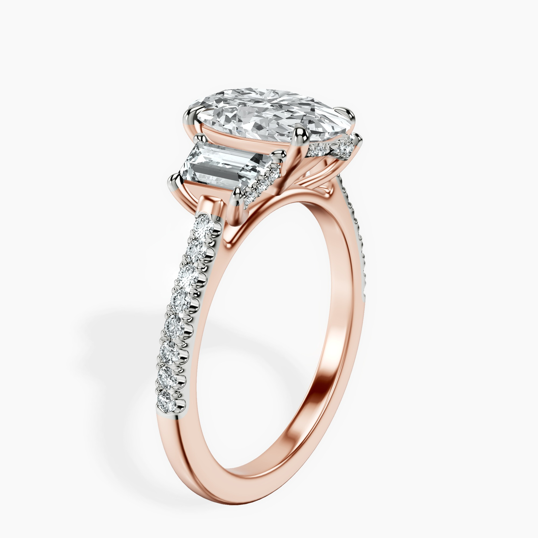 10kt Rose Gold Lavinia Three Stone Trapezoid Lab Diamond Ring standing product image one