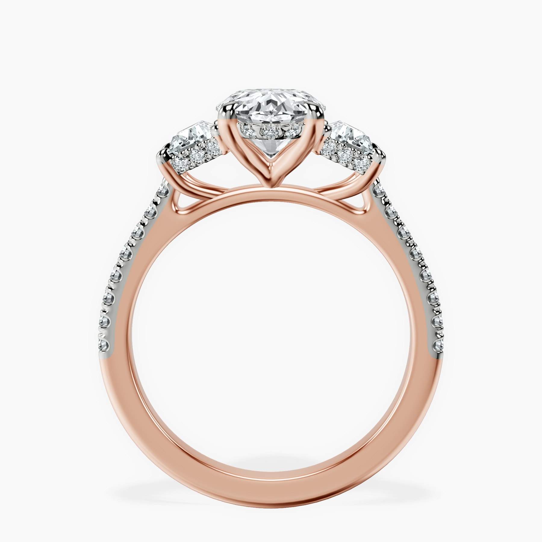 10kt Rose Gold Lavinia Three Stone Trapezoid Lab Diamond Ring side right image one
