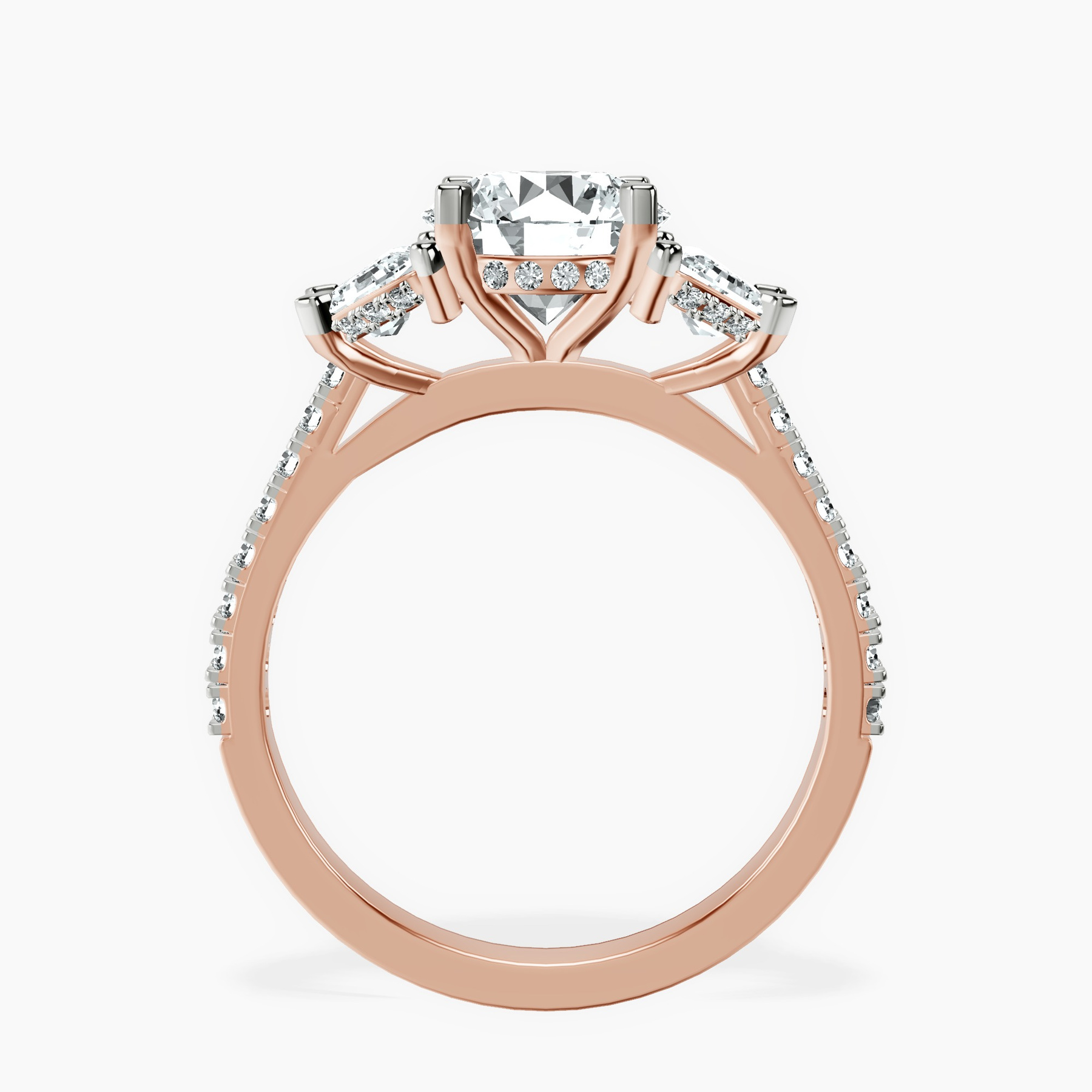 10kt Rose Gold Lavinia Three Stone Trapezoid Lab Diamond Ring side right image one