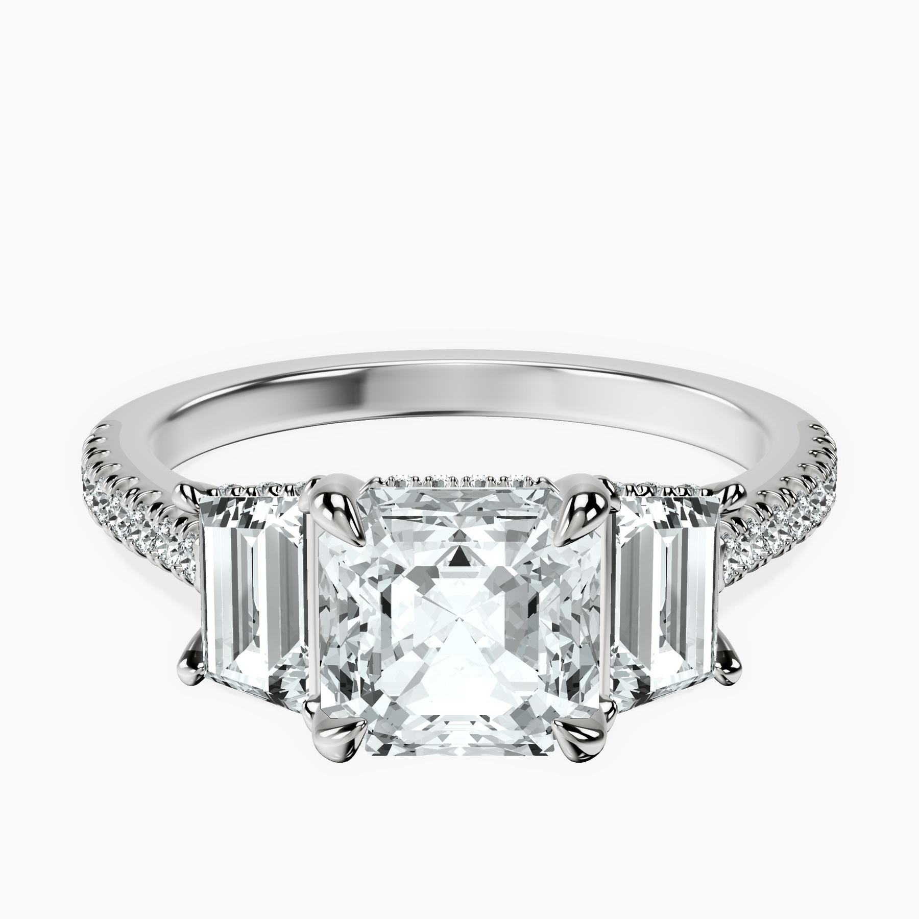 Platinum Lavinia Three Stone Trapezoid Lab Diamond Ring front image