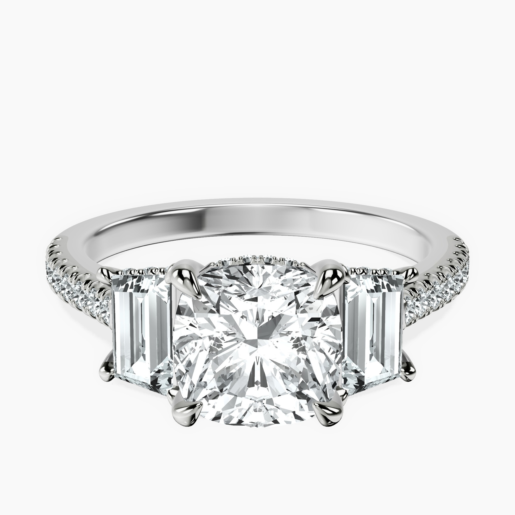 18kt White Gold Lavinia Three Stone Trapezoid Lab Diamond Ring front image