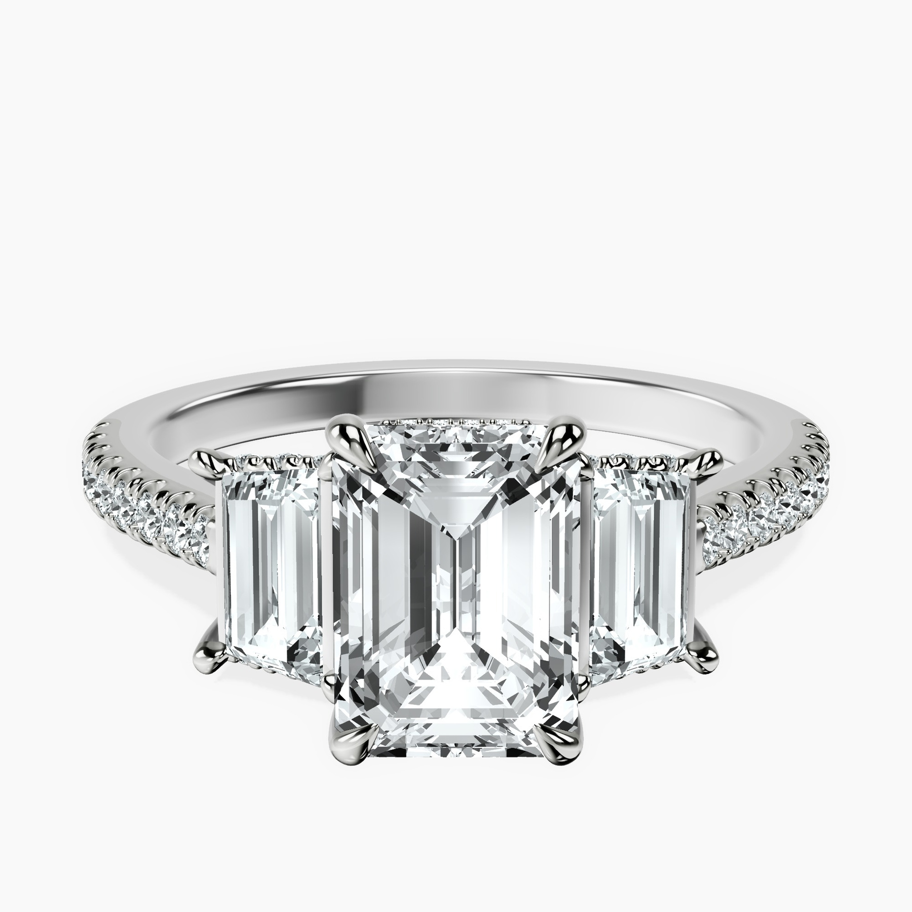 Platinum Lavinia Three Stone Trapezoid Lab Diamond Ring front image