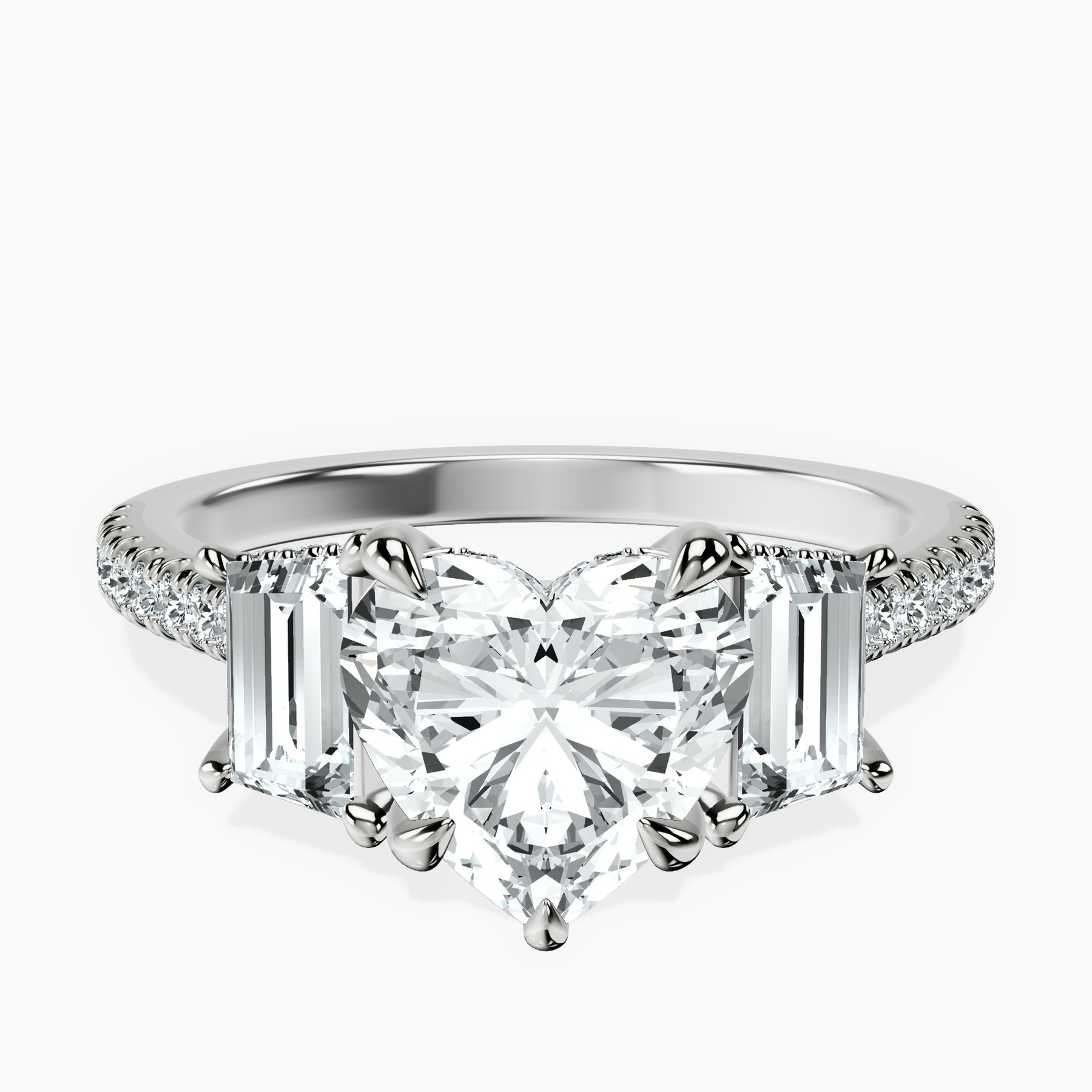 Platinum Lavinia Three Stone Trapezoid Lab Diamond Ring front image