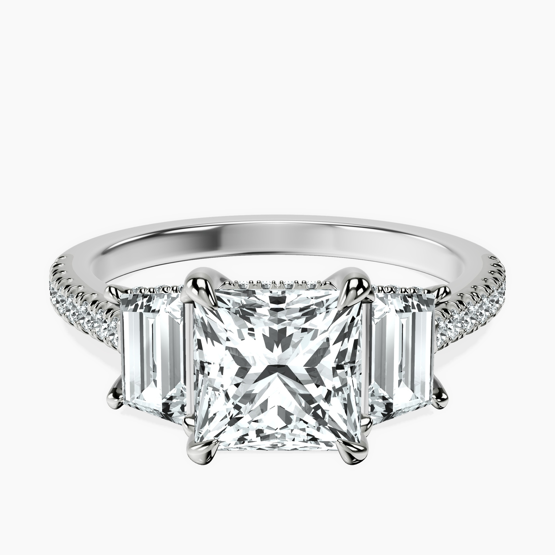 Platinum Lavinia Three Stone Trapezoid Lab Diamond Ring front image