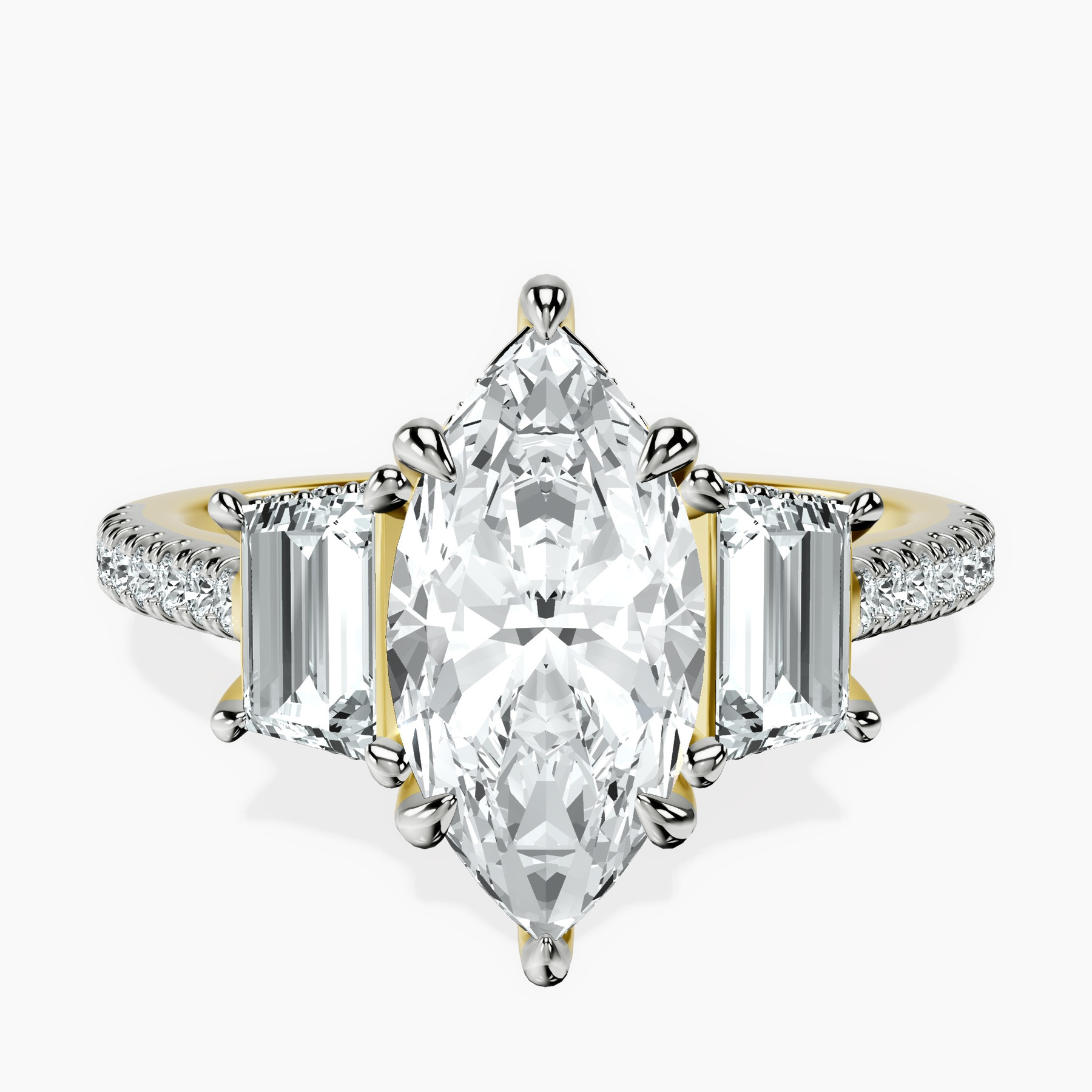 18kt Yellow Gold Lavinia Three Stone Trapezoid Lab Diamond Ring front image