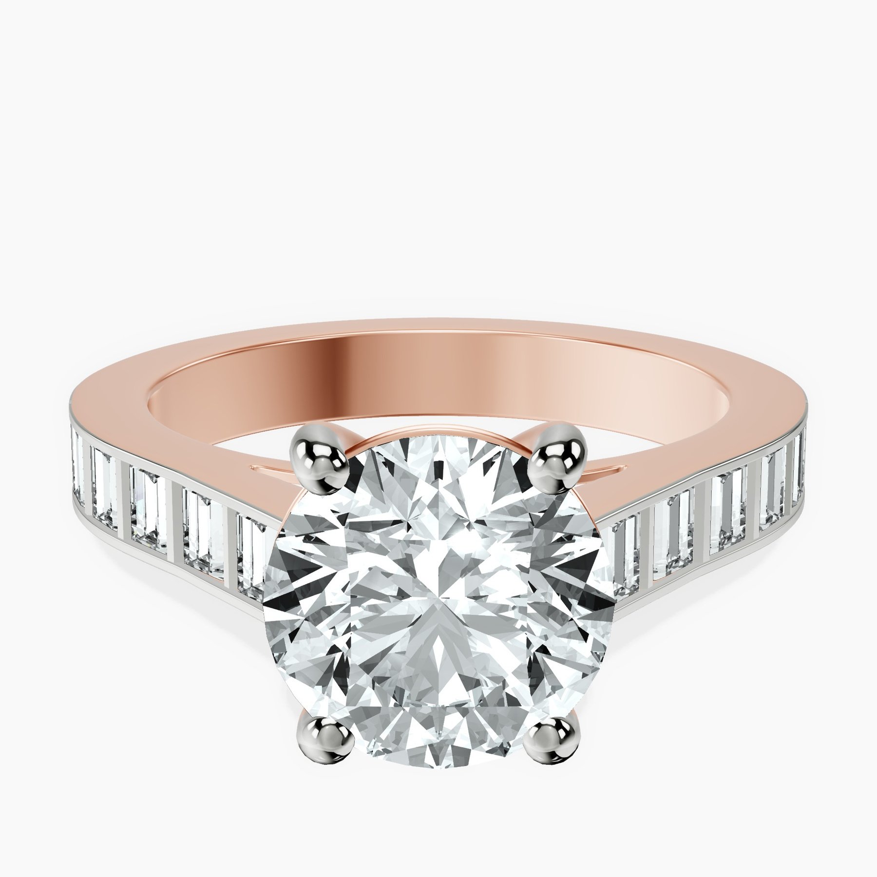 2.82 ct. round Irene Side Stone Ring in 18kt rose gold rtr top