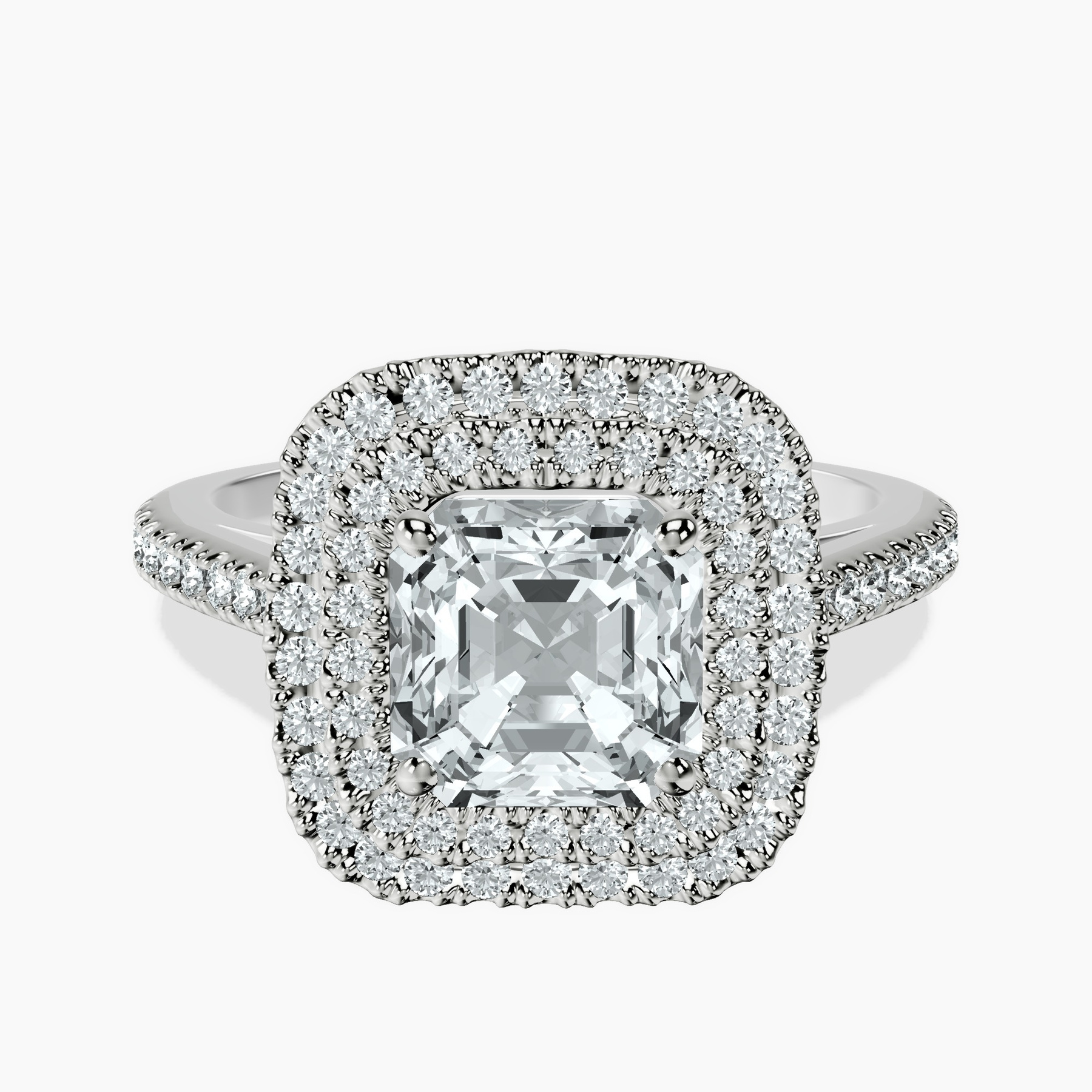 2.91 ct. asscher Arya Double Halo Ring in platinum rtr top