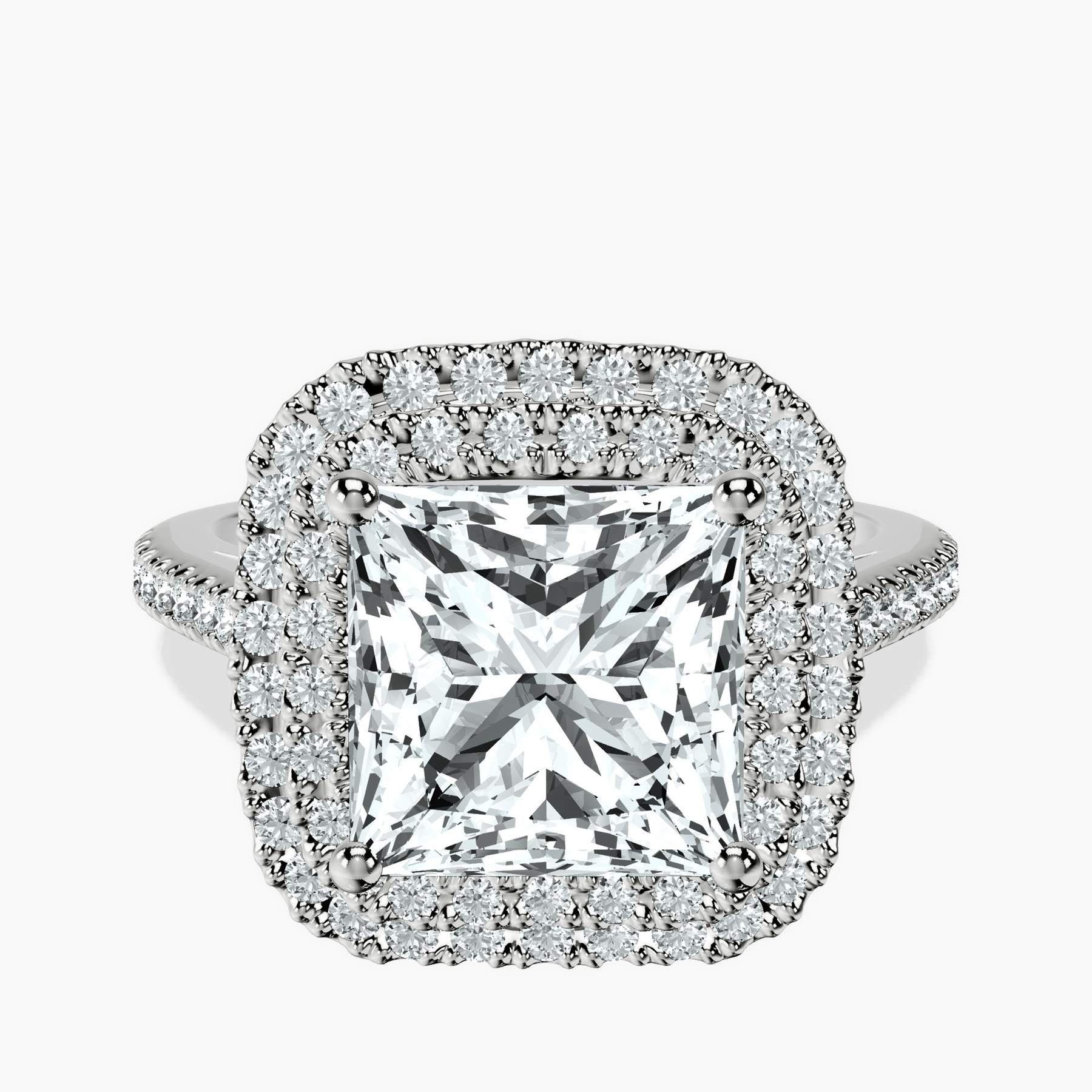 2.80 ct. princess Arya Double Halo Ring in 18kt white gold rtr top