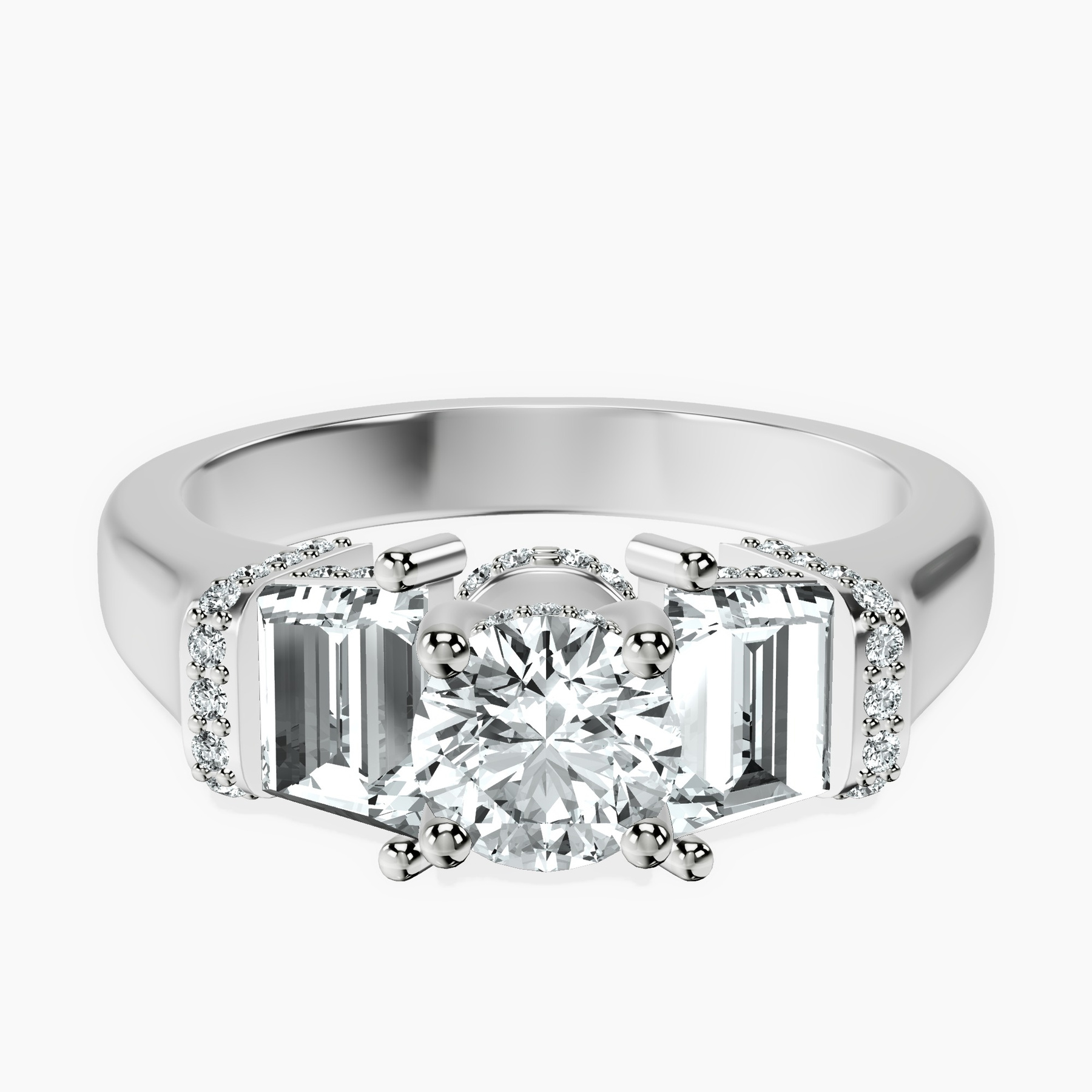 Platinum Astrid Three Stone Trapezoid Lab Diamond Ring front image