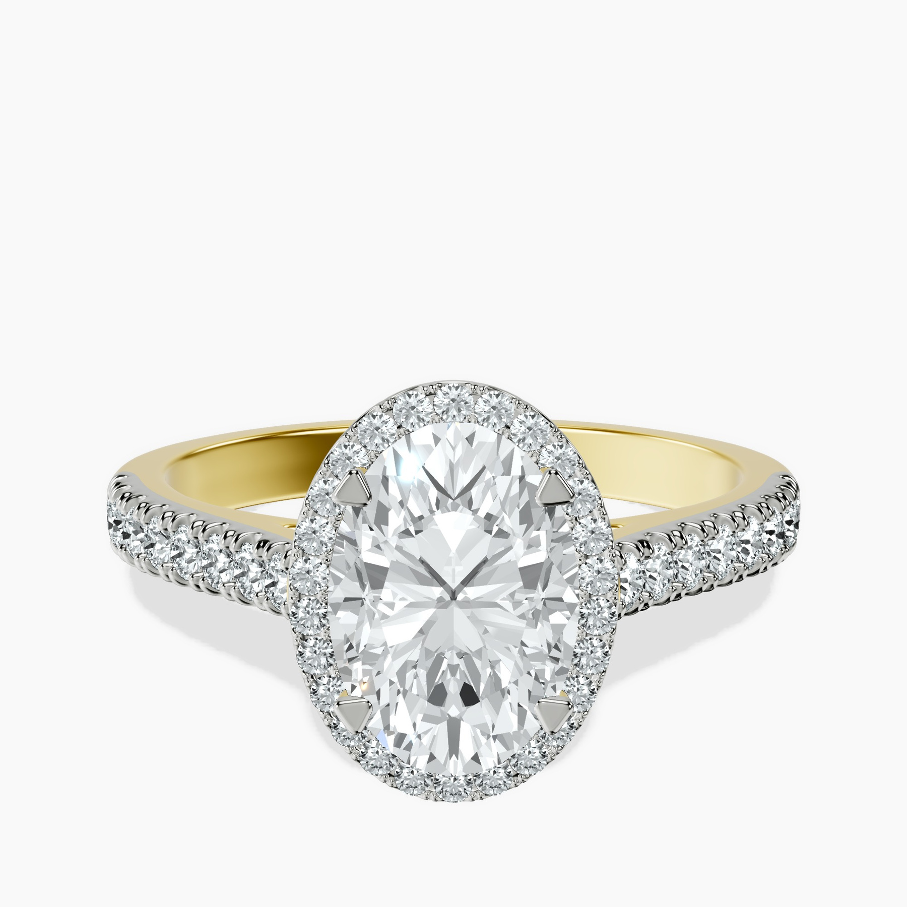 2.06 ct. oval Glowing Globe Halo Ring in 10kt yellow gold rtr top