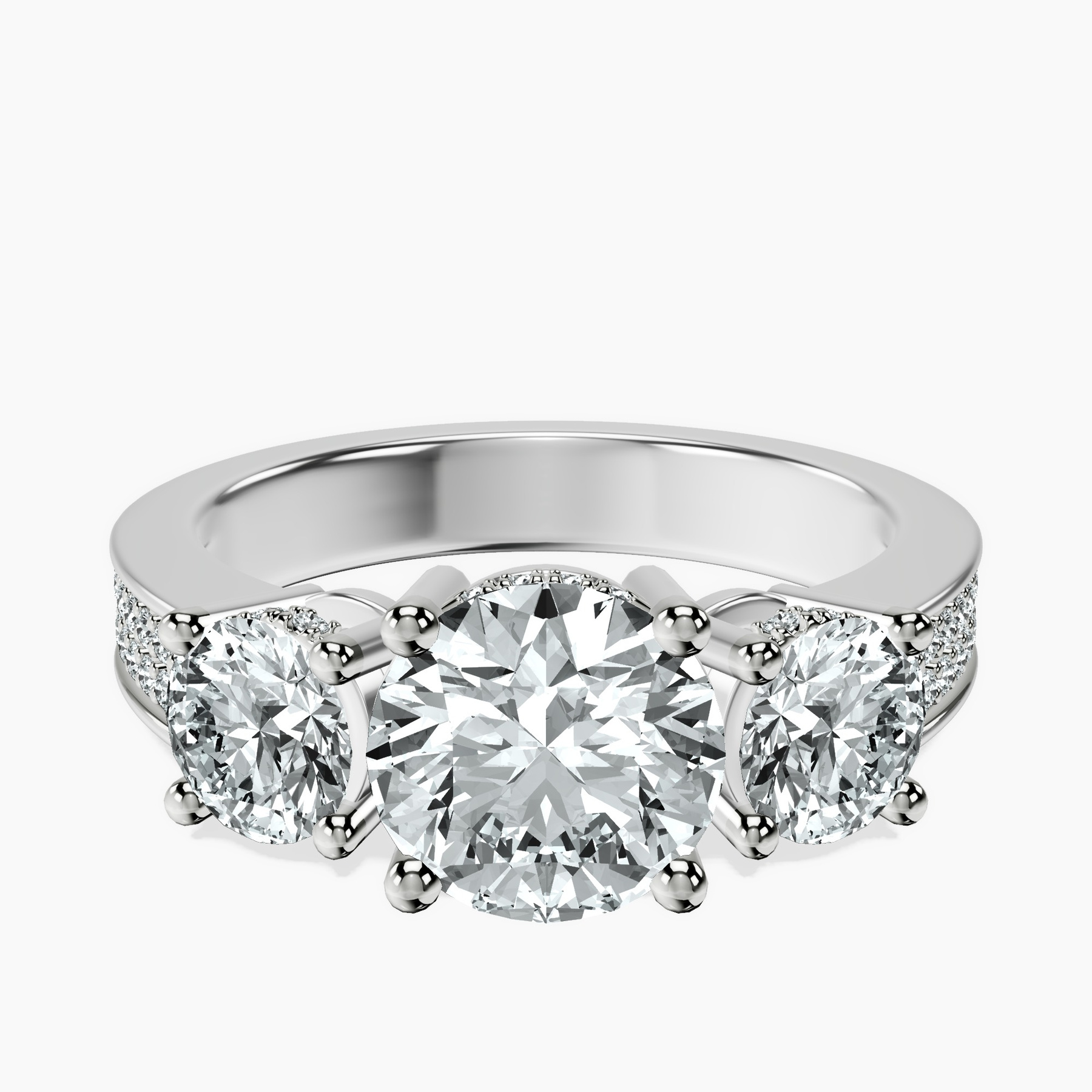 1.41 ct. round Desdemona Round Three Stone Lab Diamond Ring in 18kt white gold rtr top