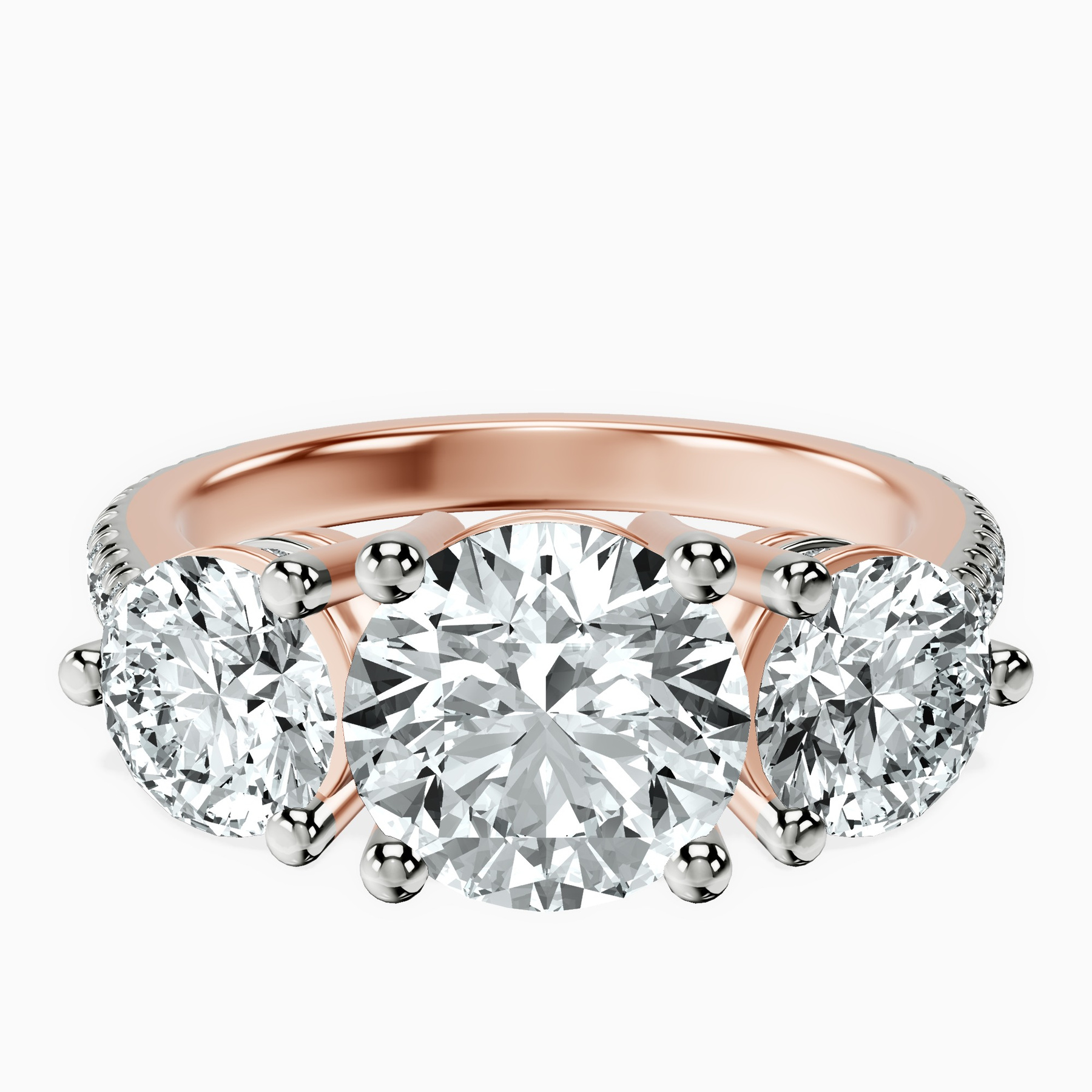 1.41 ct. round Artemis Round Three Stone Lab Diamond Ring in 18kt rose gold rtr top
