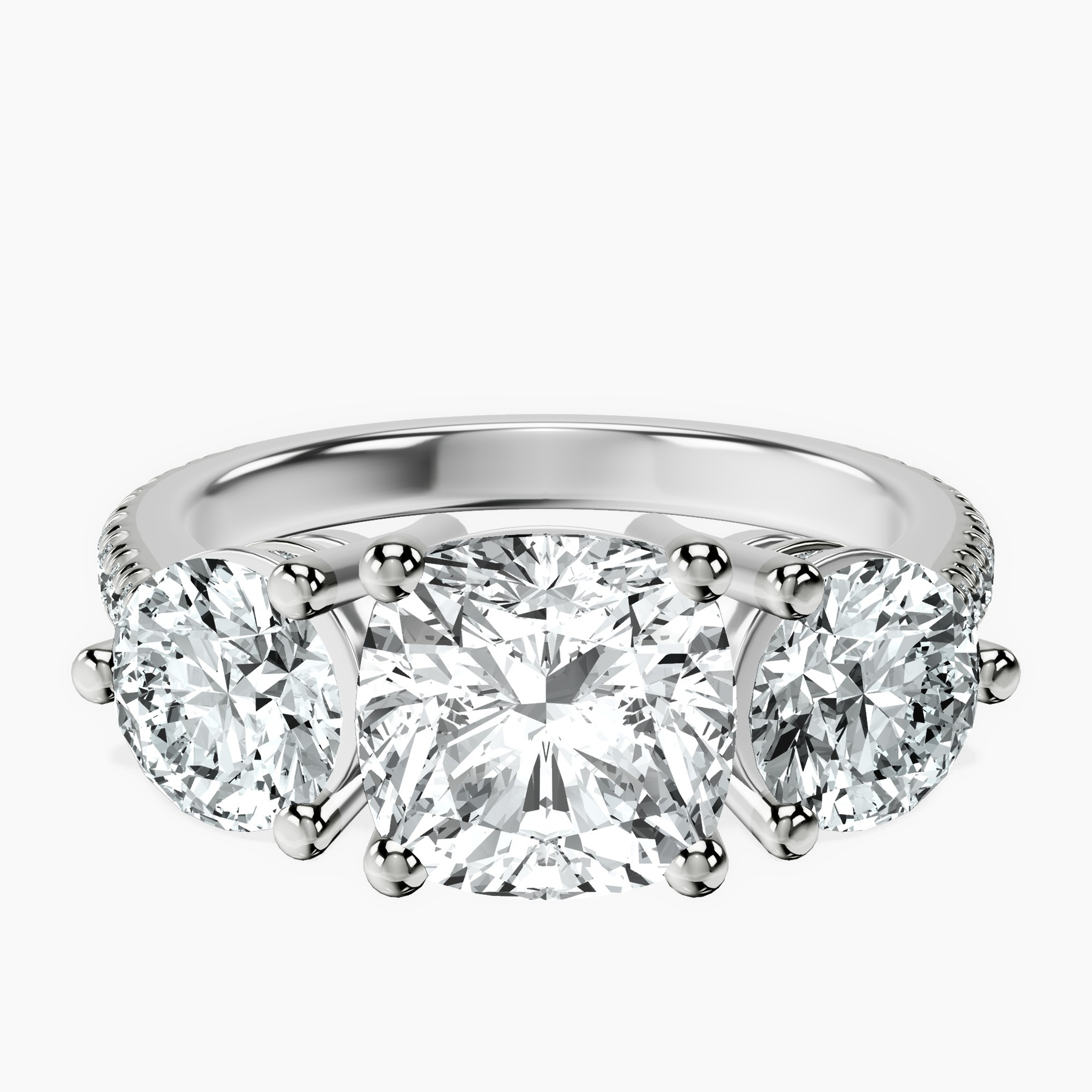 1.02 ct. cushion Artemis Round Three Stone Lab Diamond Ring in platinum rtr top