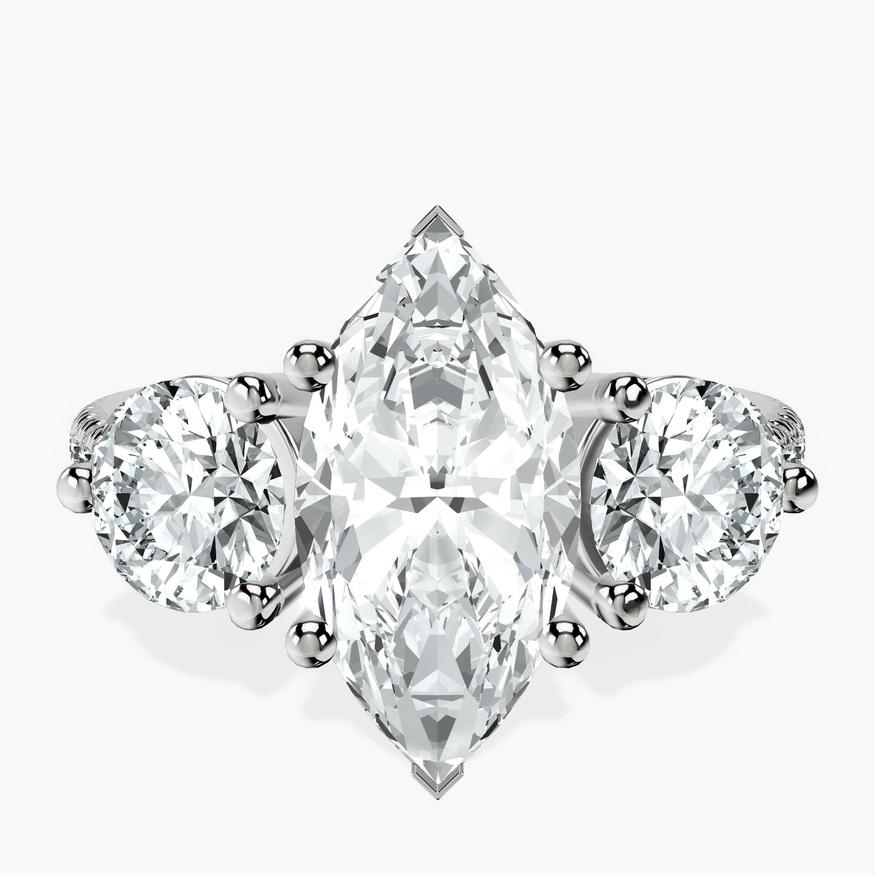 10kt White Gold Artemis Round Three Stone Lab Diamond Ring rtr top