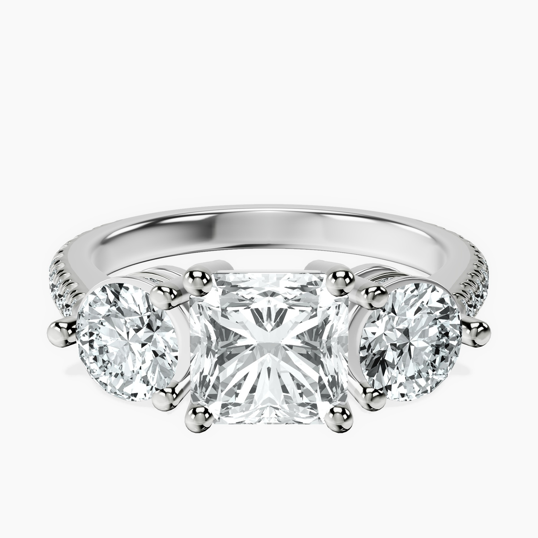 10kt White Gold Artemis Round Three Stone Lab Diamond Ring rtr top