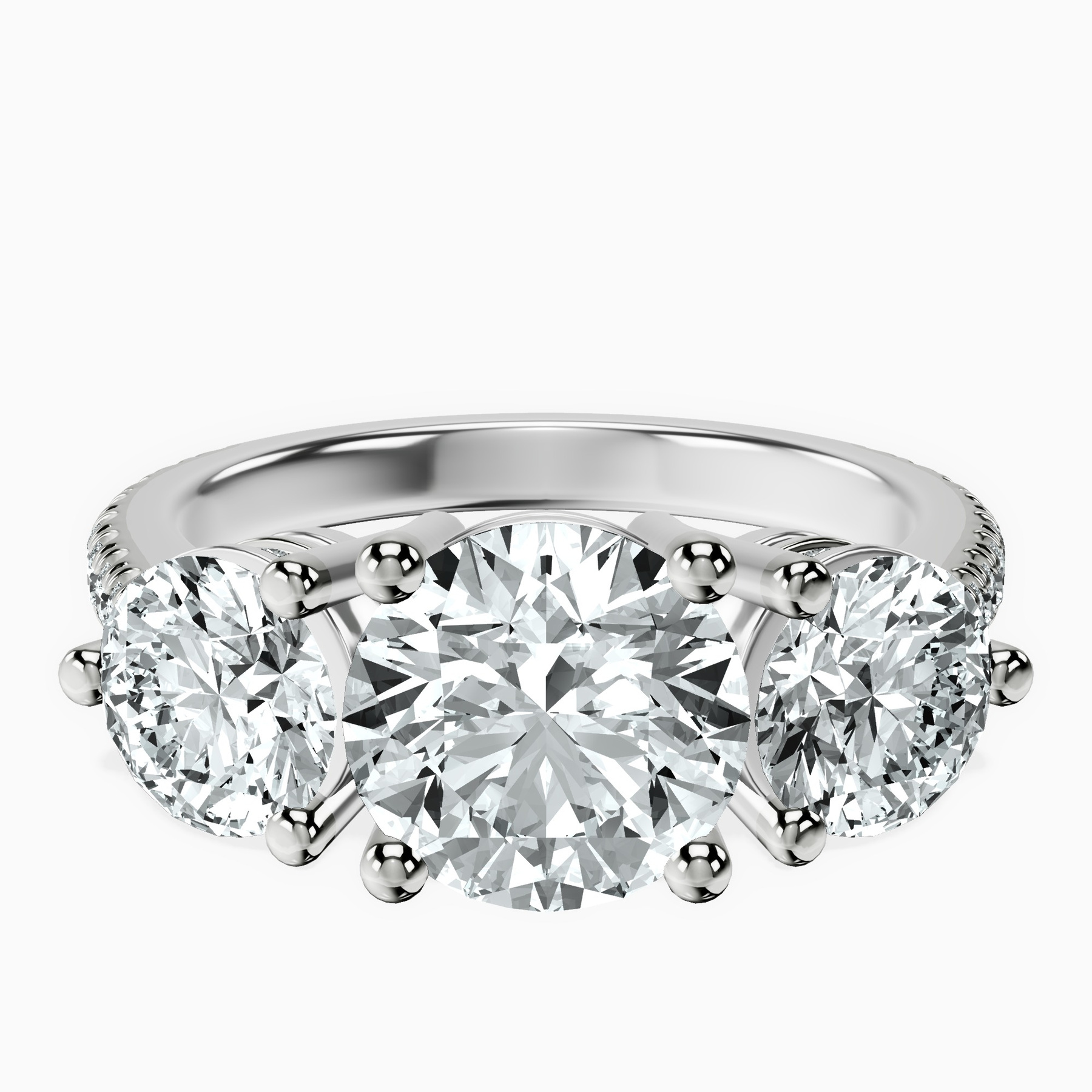 10kt White Gold Artemis Round Three Stone Lab Diamond Ring rtr top