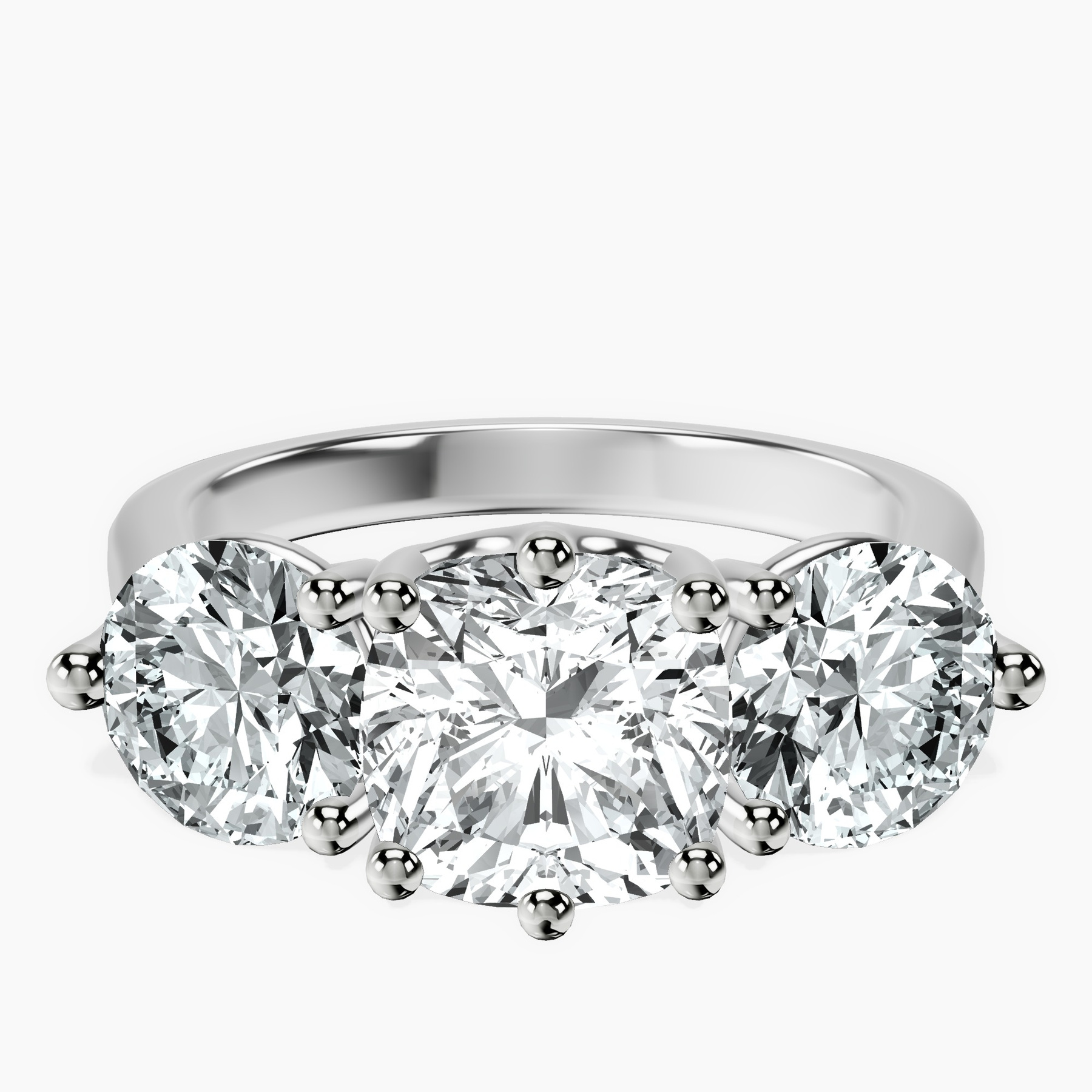 Platinum Estella Round Three Stone Lab Diamond Ring rtr top