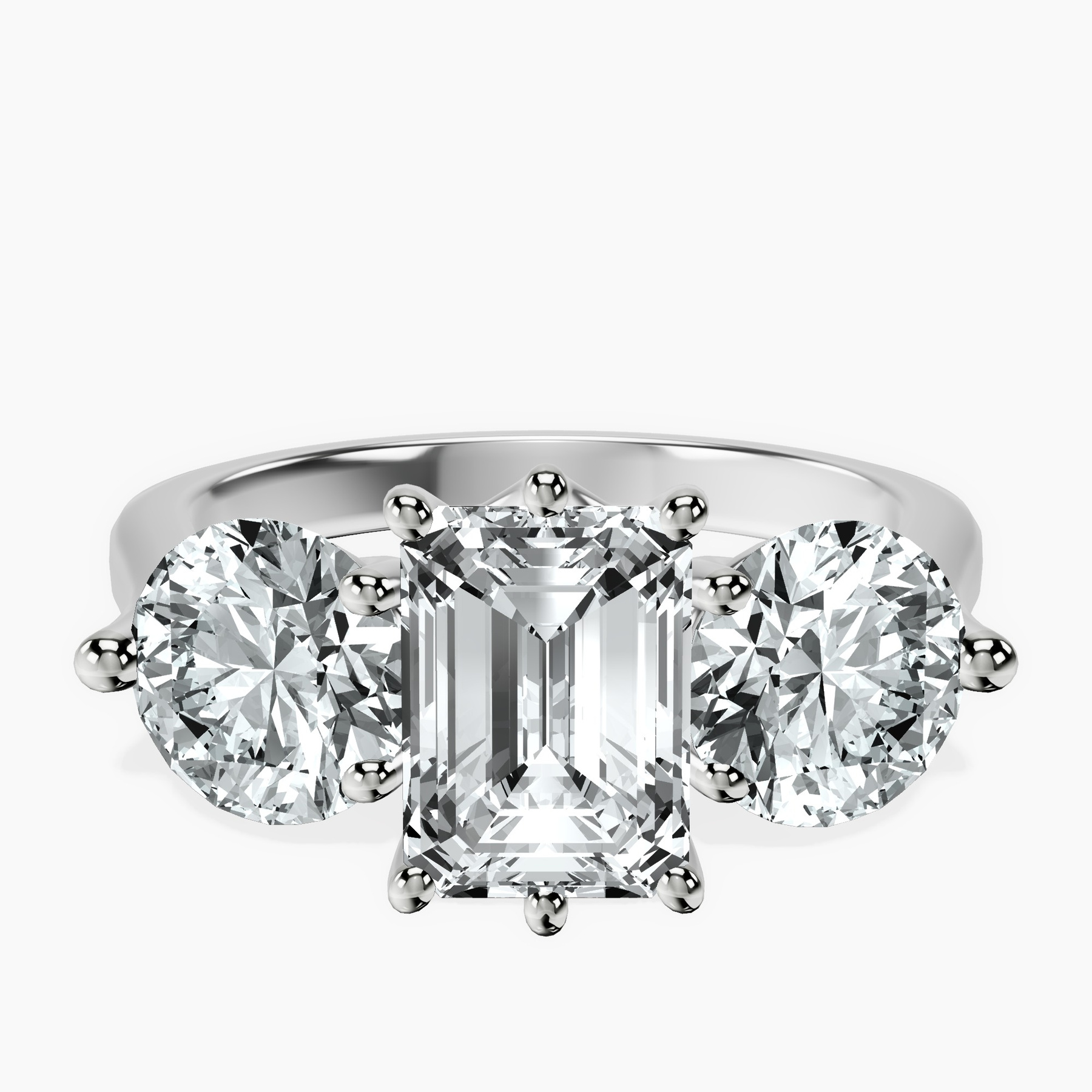 10kt White Gold Estella Round Three Stone Lab Diamond Ring rtr top