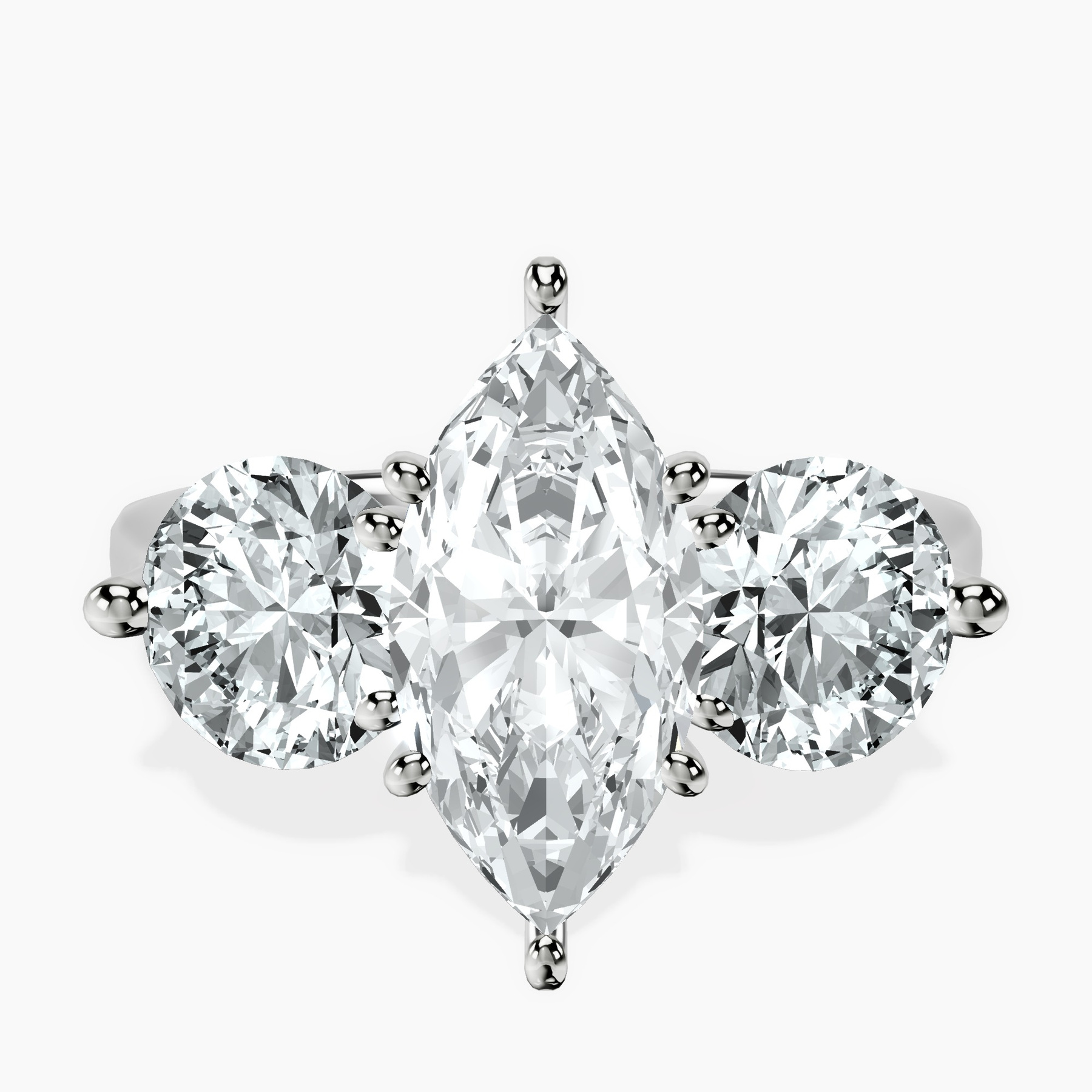 10kt White Gold Estella Round Three Stone Lab Diamond Ring rtr top