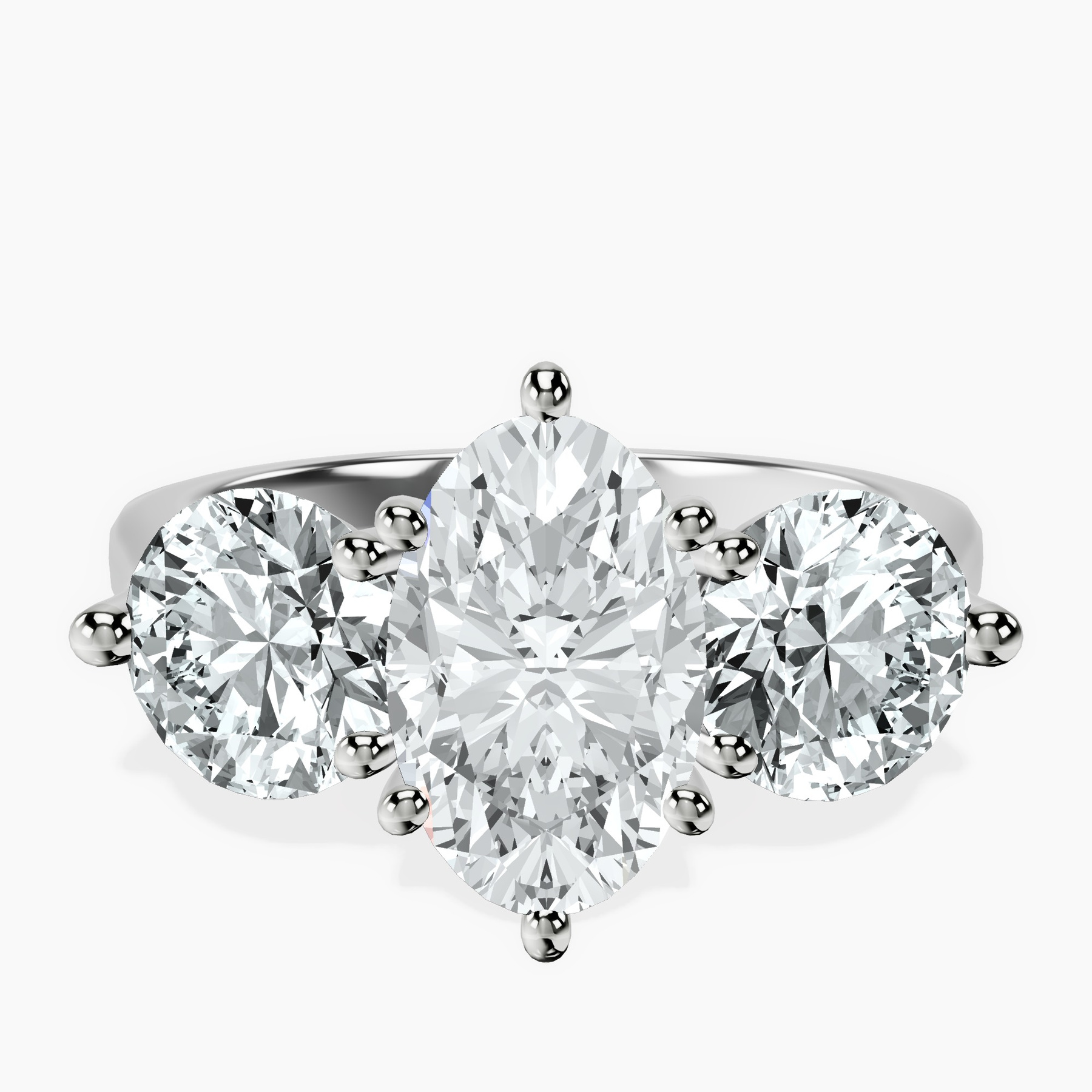 10kt White Gold Estella Round Three Stone Lab Diamond Ring rtr top