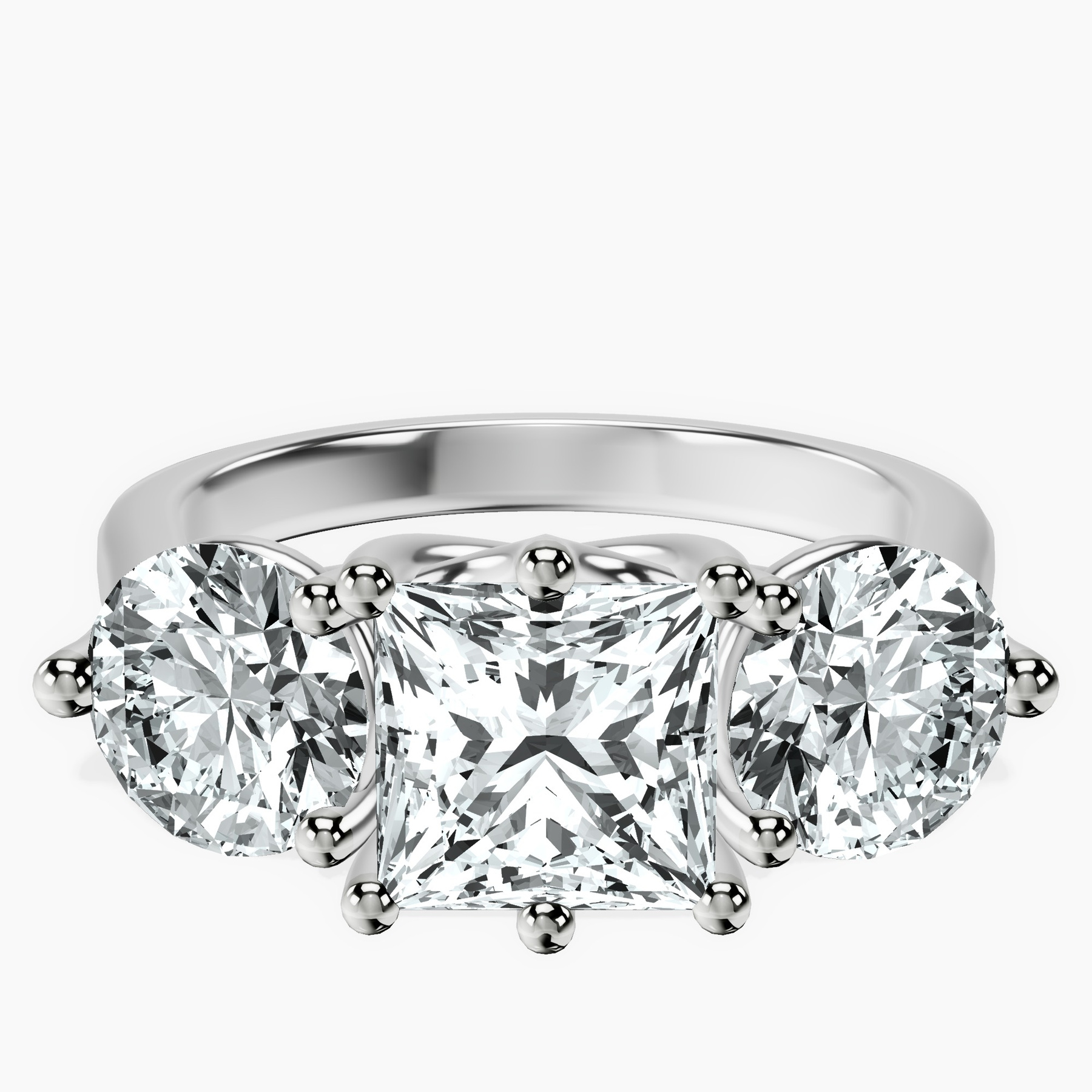 10kt White Gold Estella Round Three Stone Lab Diamond Ring rtr top