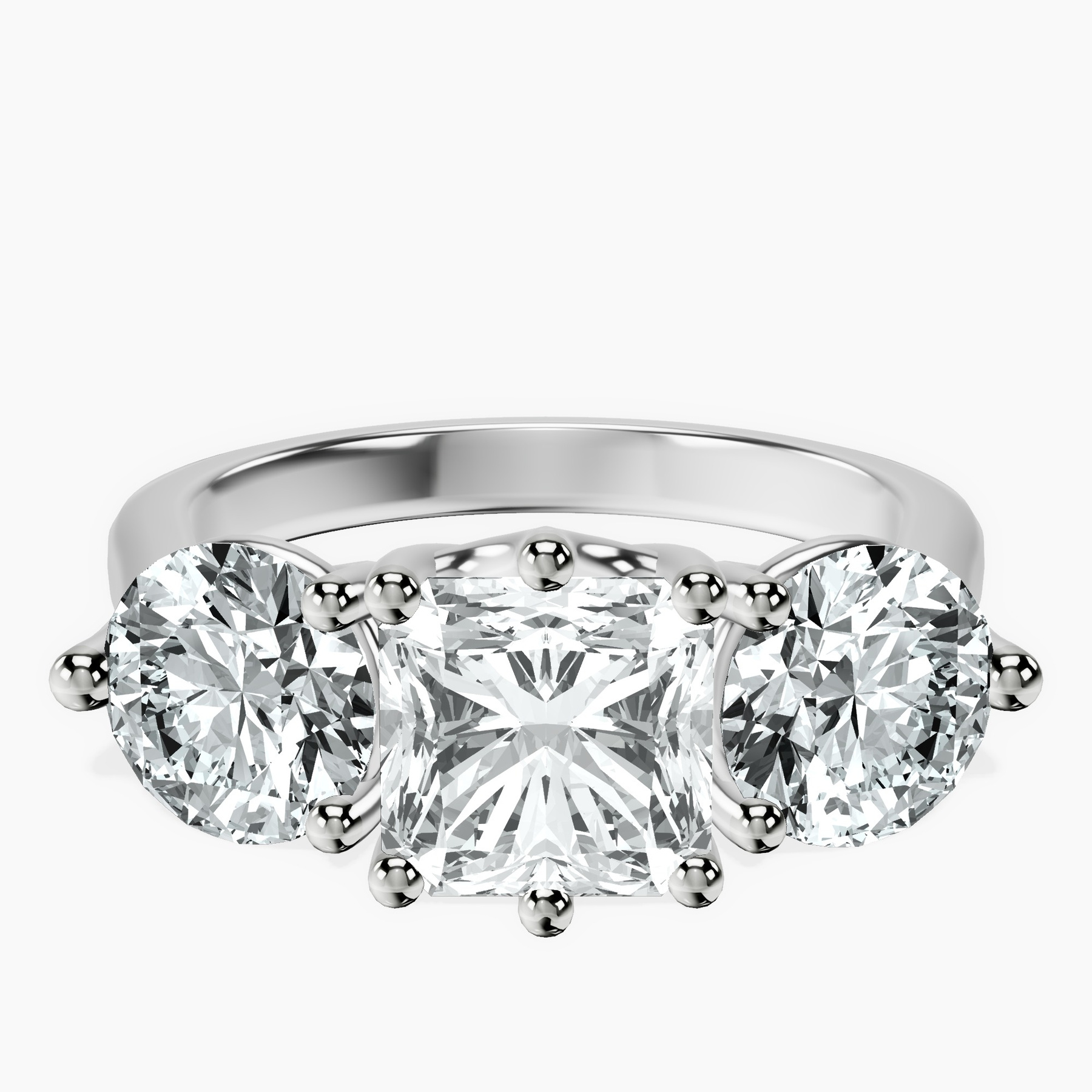 10kt White Gold Estella Round Three Stone Lab Diamond Ring rtr top
