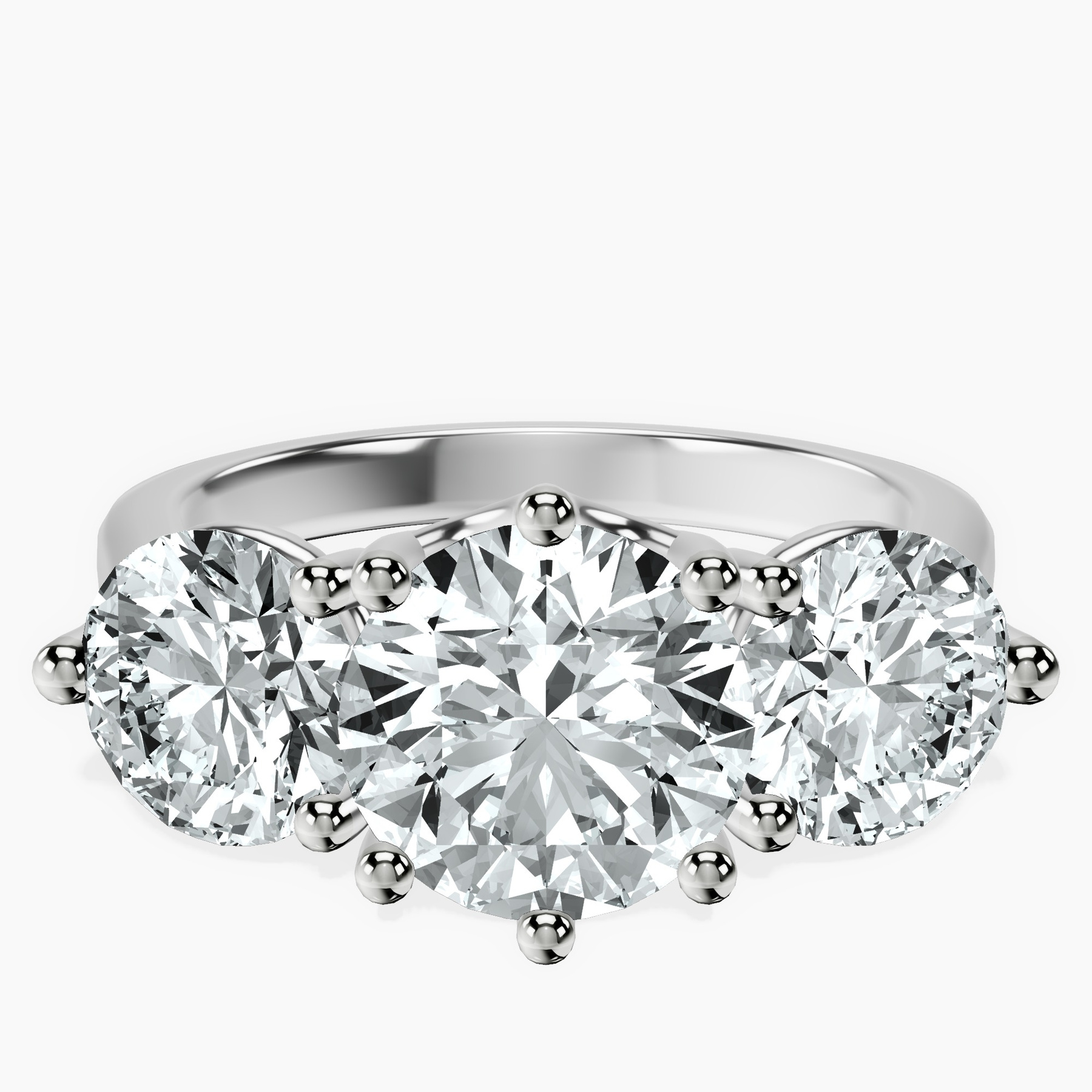 10kt White Gold Estella Round Three Stone Lab Diamond Ring rtr top