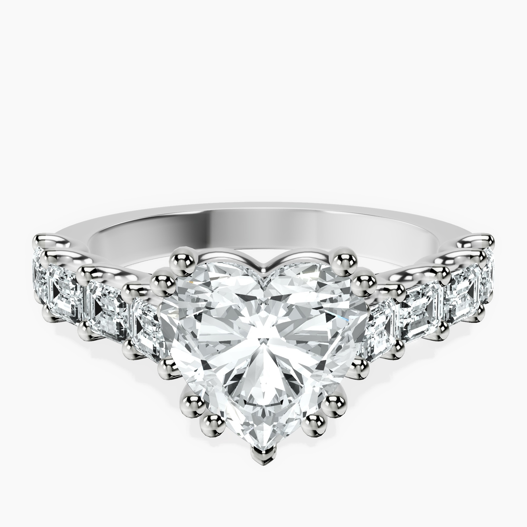 2.23 ct. heart Florence Side Emerald Lab Diamond Ring in 10kt white gold rtr top