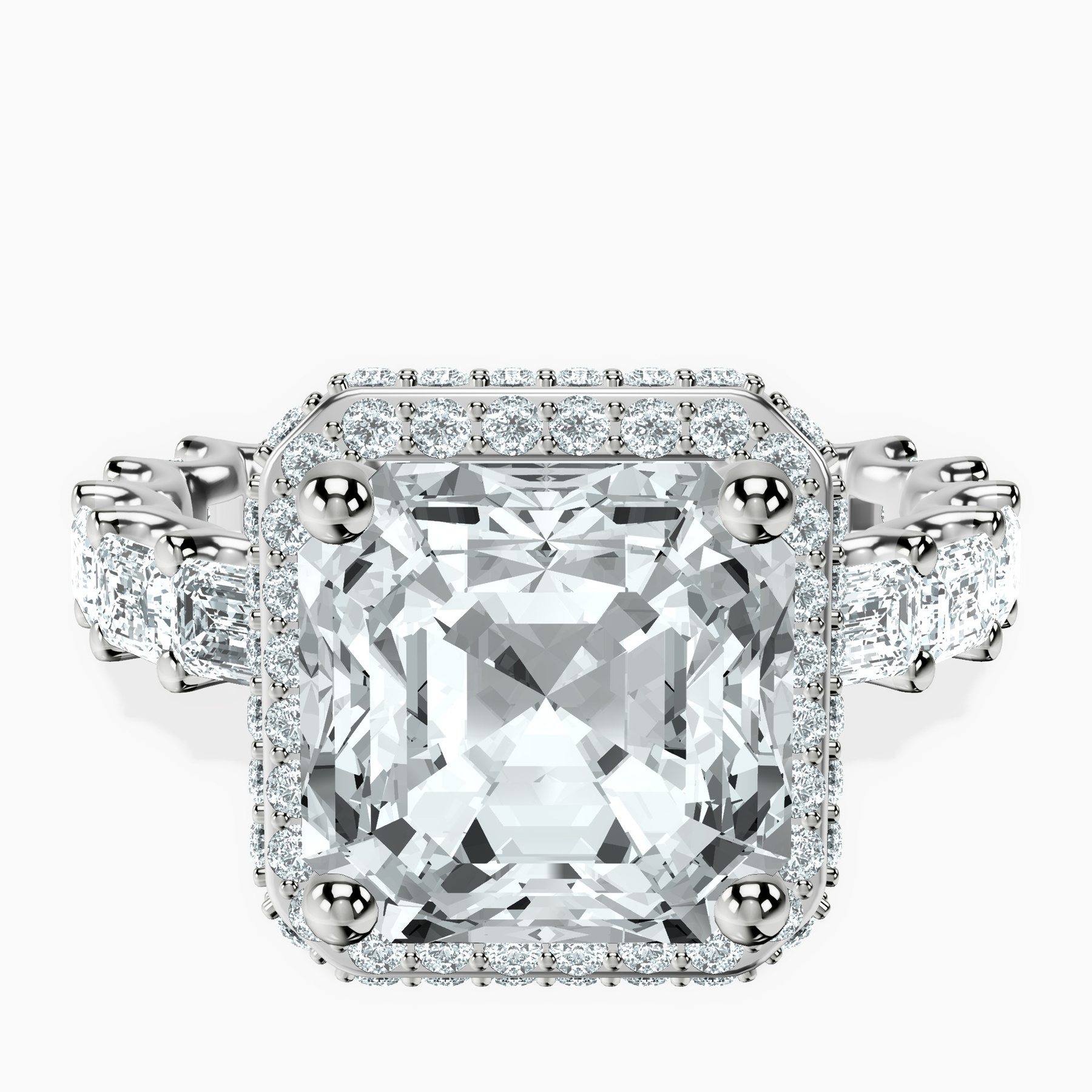 2.91 ct. asscher Amaryllis Side Emerald Lab Diamond Ring in 18kt white gold rtr top