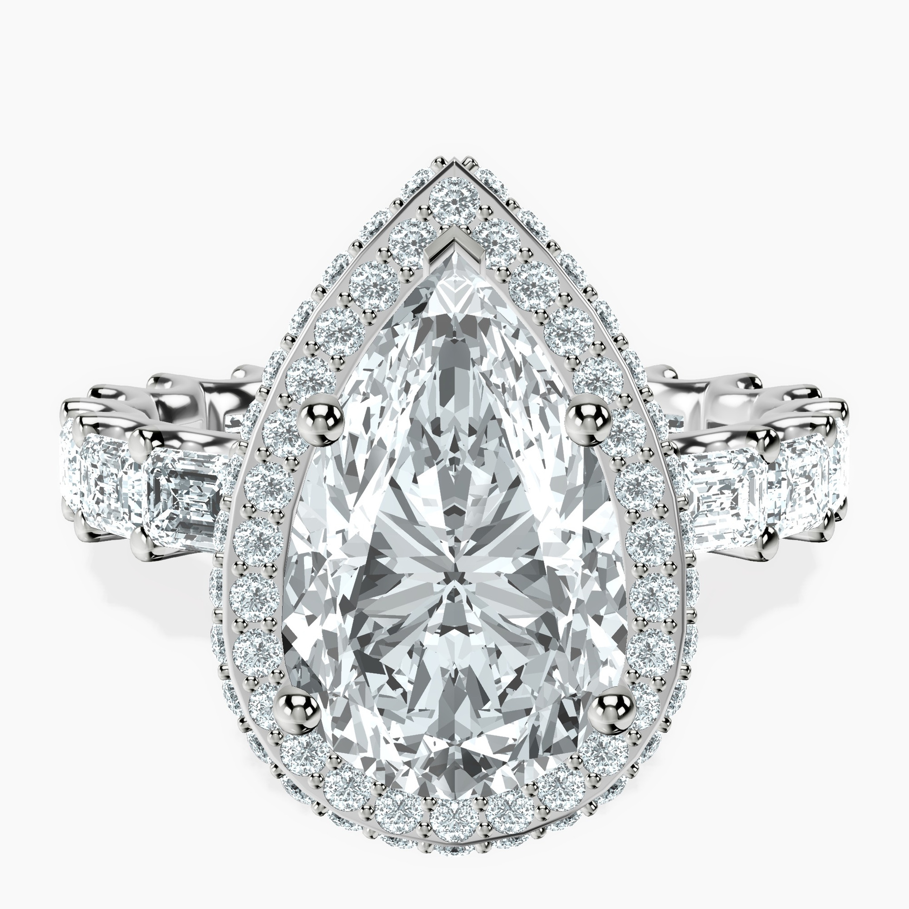 2.59 ct. pear Amaryllis Side Emerald Lab Diamond Ring in 14kt white gold rtr top