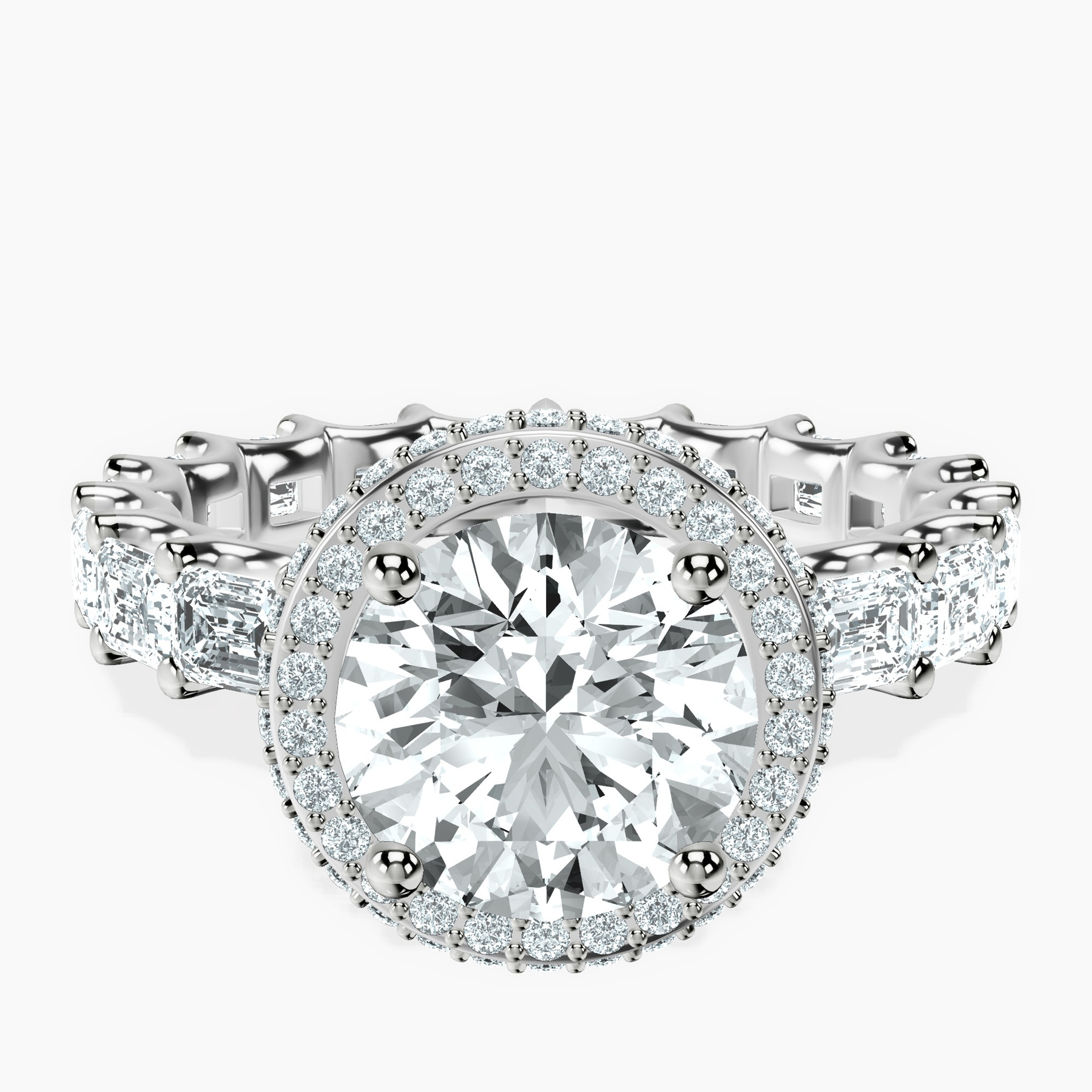 1.41 ct. round Amaryllis Side Emerald Lab Diamond Ring in platinum rtr top