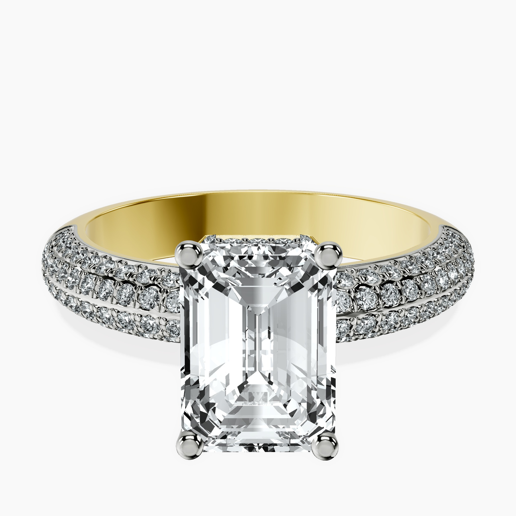 2.93 ct. emerald Casimer Secret Halo Ring in 18kt yellow gold rtr top