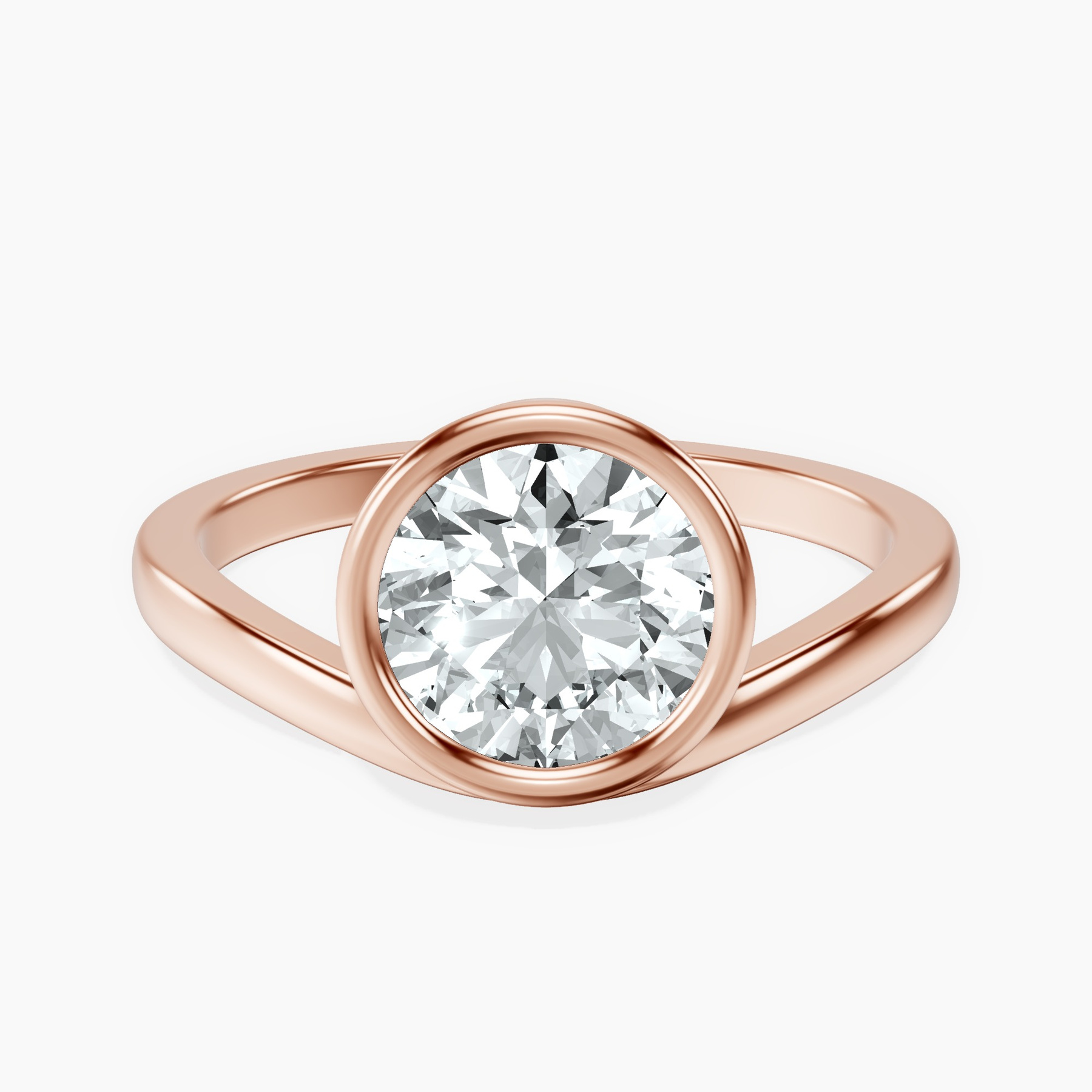 10kt Rose Gold Bezel Crest Solitaire Lab Diamond Ring rtr top