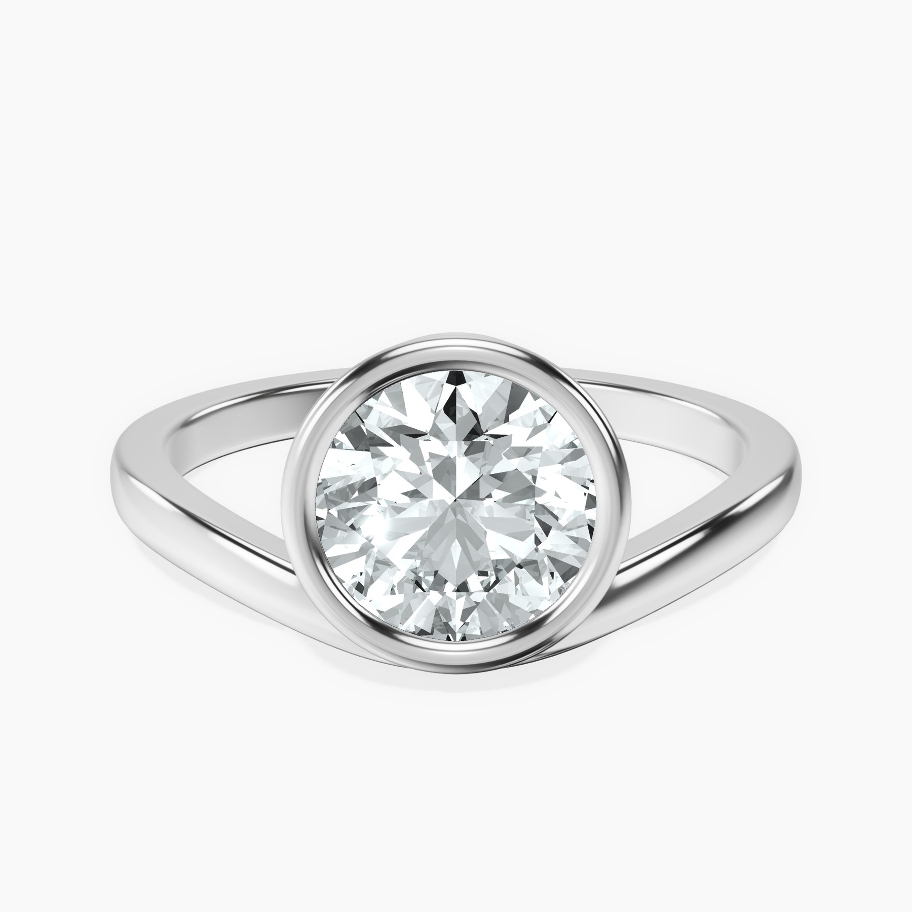 10kt White Gold Bezel Crest Solitaire Lab Diamond Ring rtr top