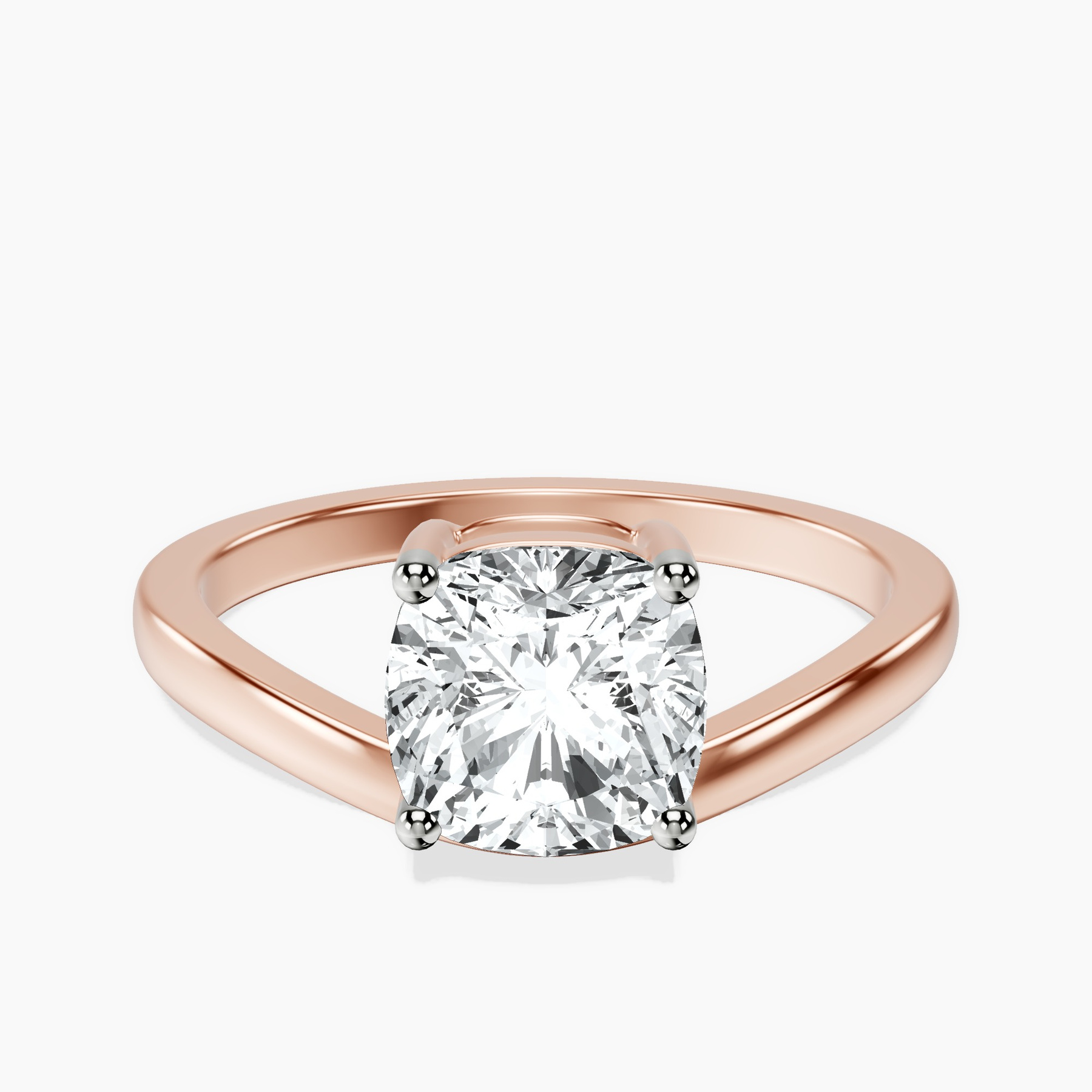 1.49 ct. cushion Crest Four Prong Solitaire Lab Diamond Ring in 14kt rose gold rtr top