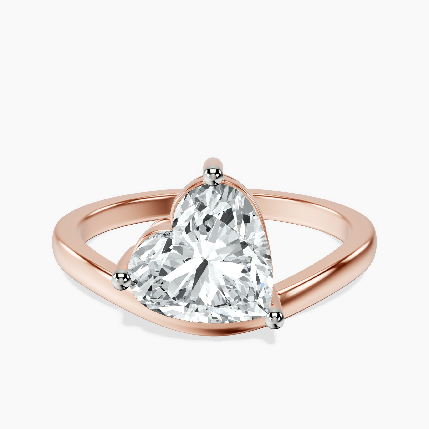 2.70 ct. heart Crest Four Prong Solitaire Lab Diamond Ring in 10kt rose gold rtr top
