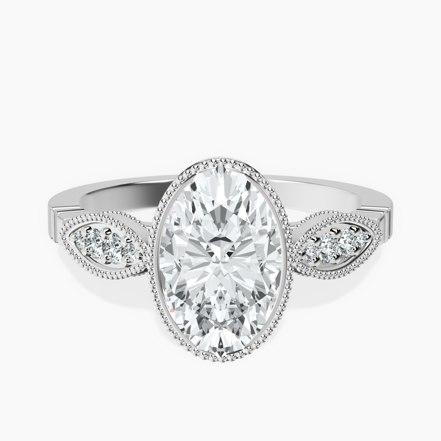2.99 ct. oval Everly Vintage Bezel Ring in 18kt white gold rtr top