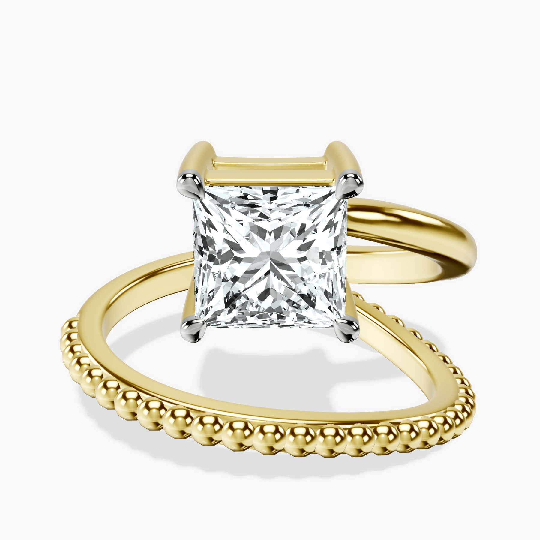 2.80 ct. princess Crest Wrap Four Prong Solitaire Lab Diamond Ring in 14kt yellow gold rtr top