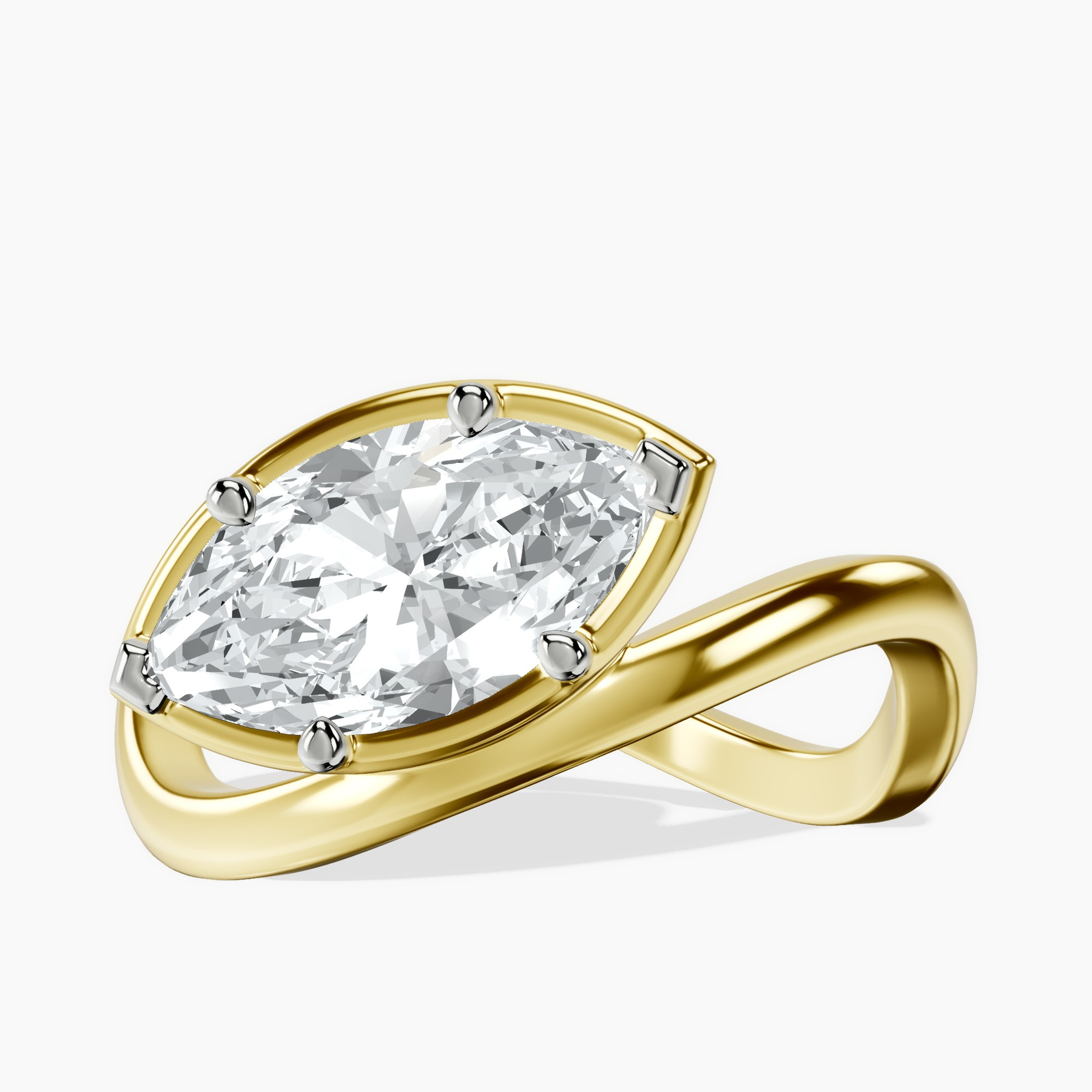 2.92 ct. marquise Infinity Crest Four Prong Solitaire Lab Diamond Ring in 10kt yellow gold rtr top