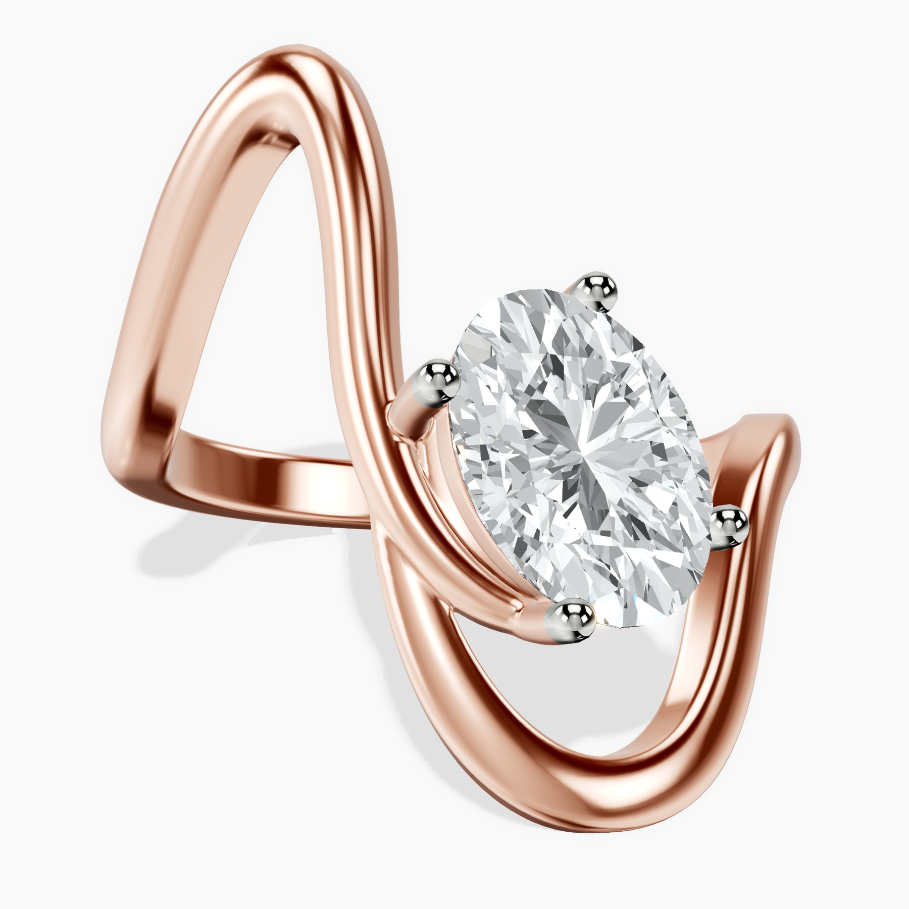 2.06 ct. oval Crest Sculpt Four Prong Solitaire Lab Diamond Ring in 10kt rose gold rtr top