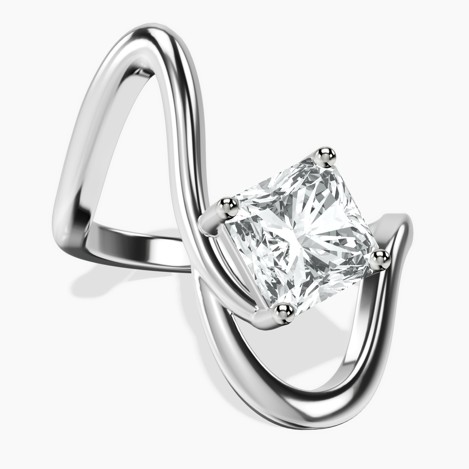 2.65 ct. radiant Crest Sculpt Four Prong Solitaire Lab Diamond Ring in 10kt white gold rtr top